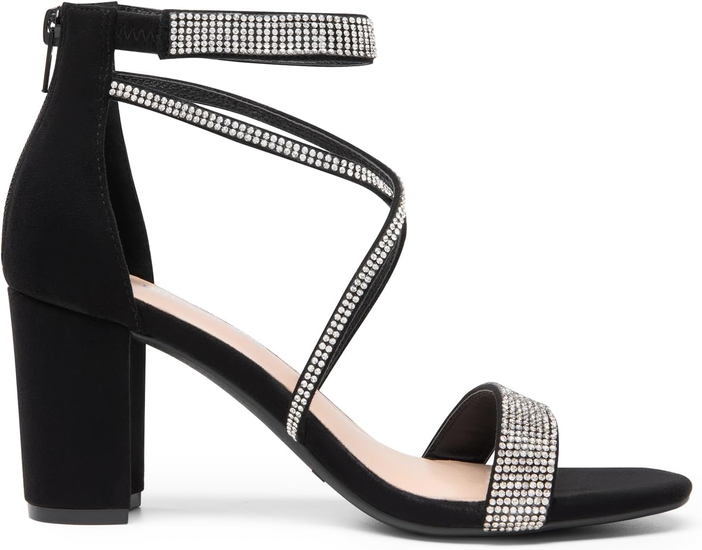image:imageDREAM PAIRS Womens Chunky Block Heel Sandals Open Toe Ankle Strap Dress Shoes Comfortable Wedding Guest Heels for Party Prom and Formal EventsBlacksuede