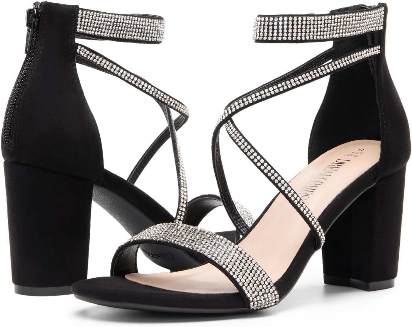 image:imageDREAM PAIRS Womens Chunky Block Heel Sandals Open Toe Ankle Strap Dress Shoes Comfortable Wedding Guest Heels for Party Prom and Formal EventsBlacksuede