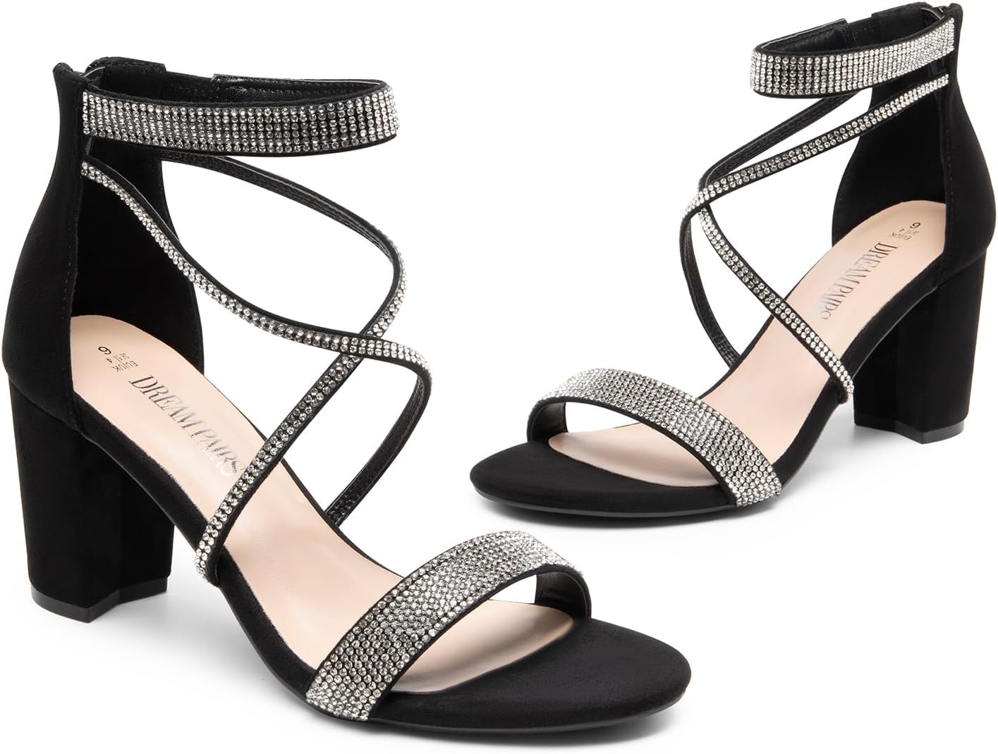 image:imageDREAM PAIRS Womens Chunky Block Heel Sandals Open Toe Ankle Strap Dress Shoes Comfortable Wedding Guest Heels for Party Prom and Formal EventsBlacksuede