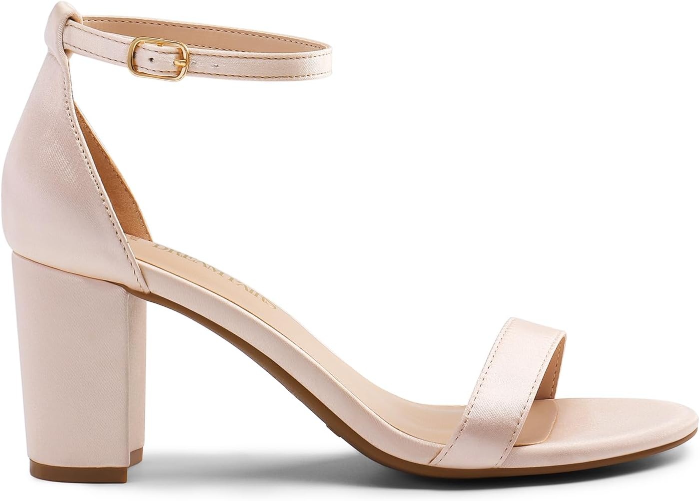 image:imageDREAM PAIRS Womens Chunky Block Heel Sandals Open Toe Ankle Strap Dress Shoes Comfortable Wedding Guest Heels for Party Prom and Formal EventsChampagnesatin