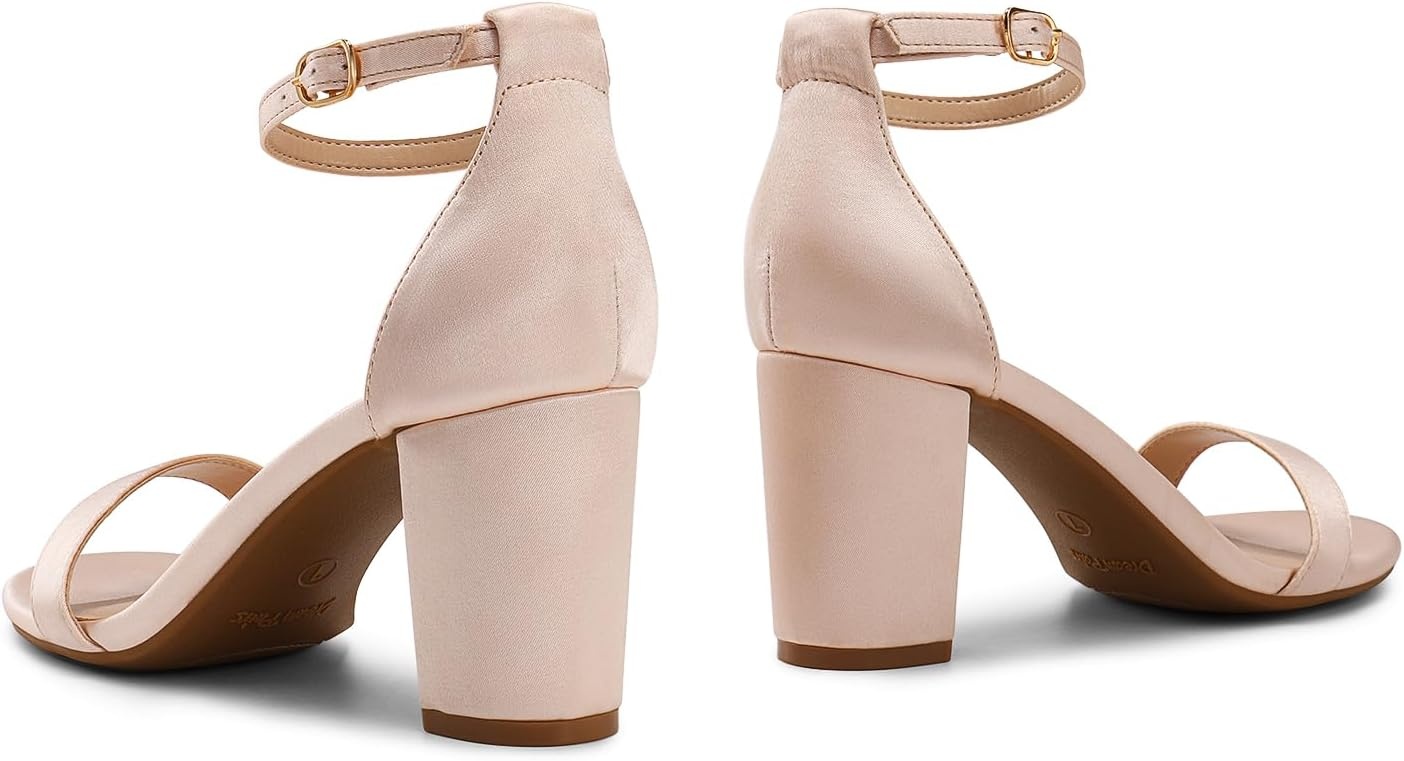 image:imageDREAM PAIRS Womens Chunky Block Heel Sandals Open Toe Ankle Strap Dress Shoes Comfortable Wedding Guest Heels for Party Prom and Formal EventsChampagnesatin