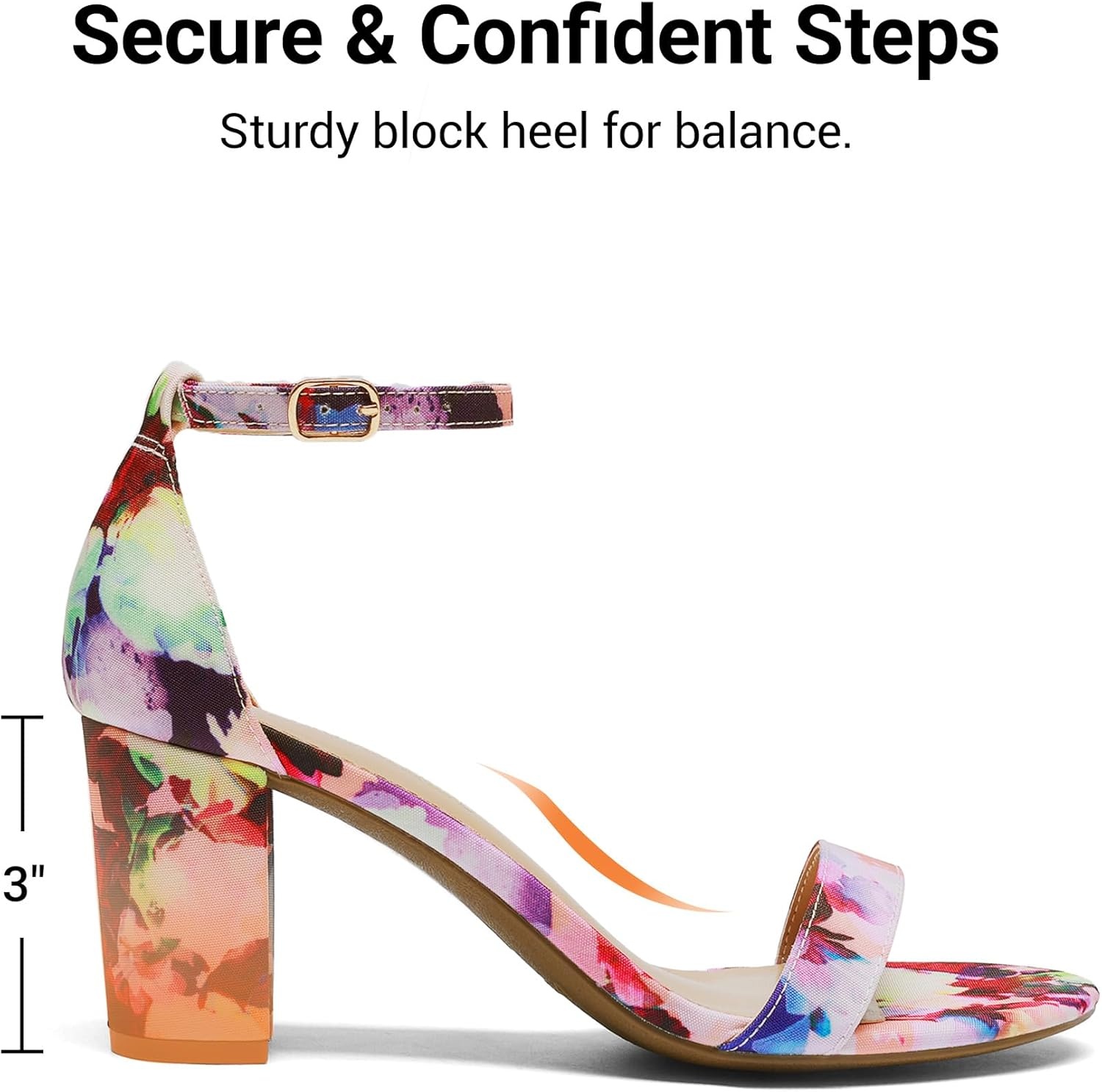image:imageDREAM PAIRS Womens Chunky Block Heel Sandals Open Toe Ankle Strap Dress Shoes Comfortable Wedding Guest Heels for Party Prom and Formal EventsFloral