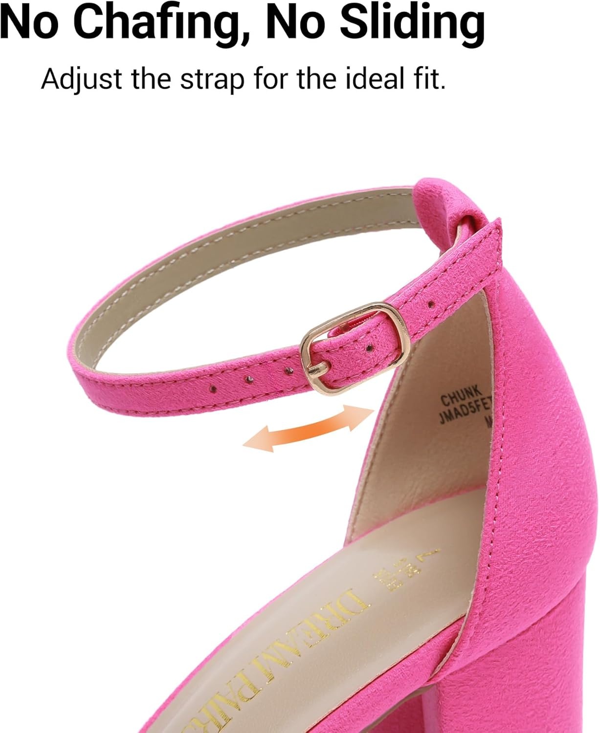 image:imageDREAM PAIRS Womens Chunky Block Heel Sandals Open Toe Ankle Strap Dress Shoes Comfortable Wedding Guest Heels for Party Prom and Formal EventsFuchsiasuede