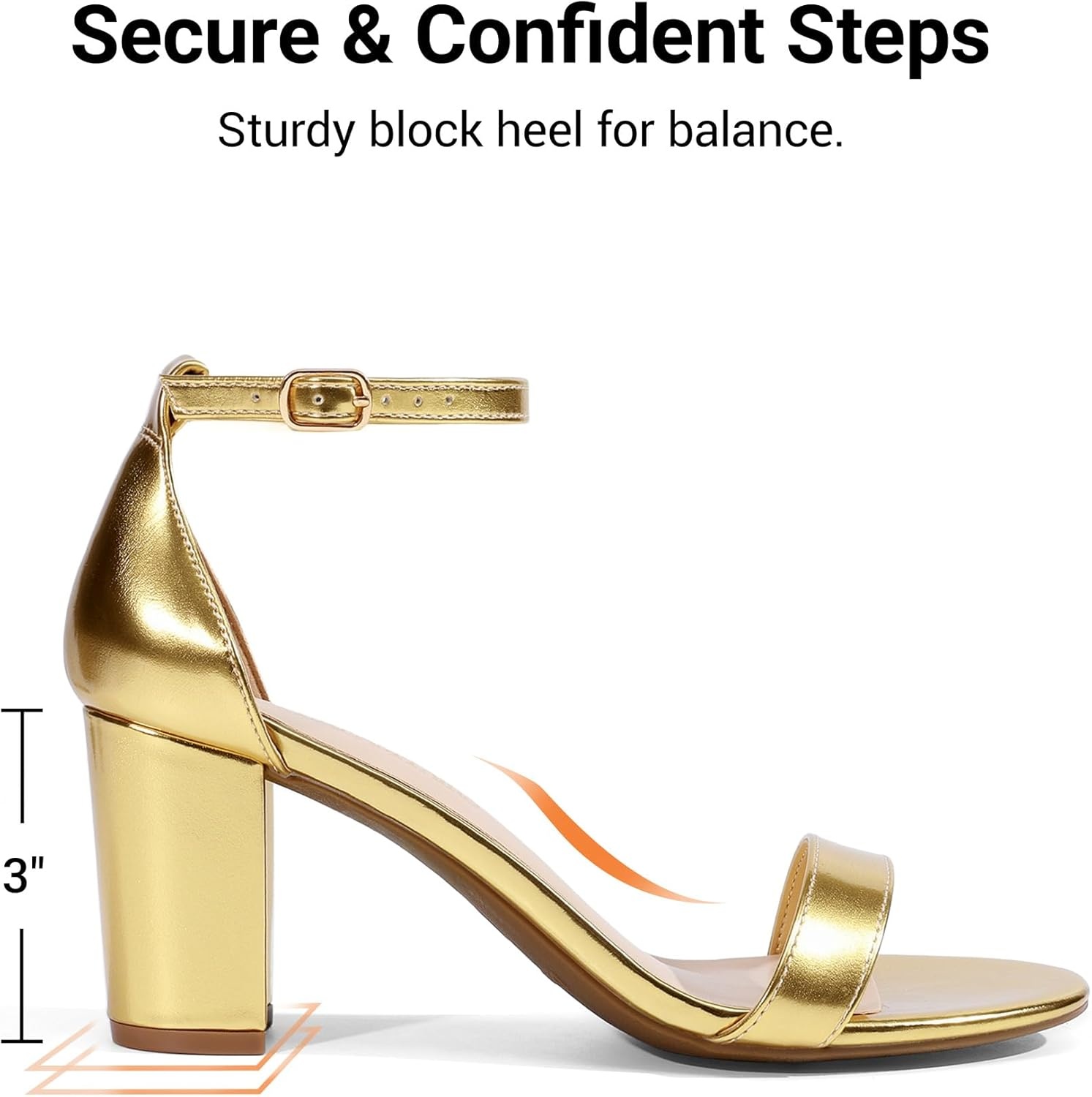 image:imageDREAM PAIRS Womens Chunky Block Heel Sandals Open Toe Ankle Strap Dress Shoes Comfortable Wedding Guest Heels for Party Prom and Formal EventsGoldmetallic
