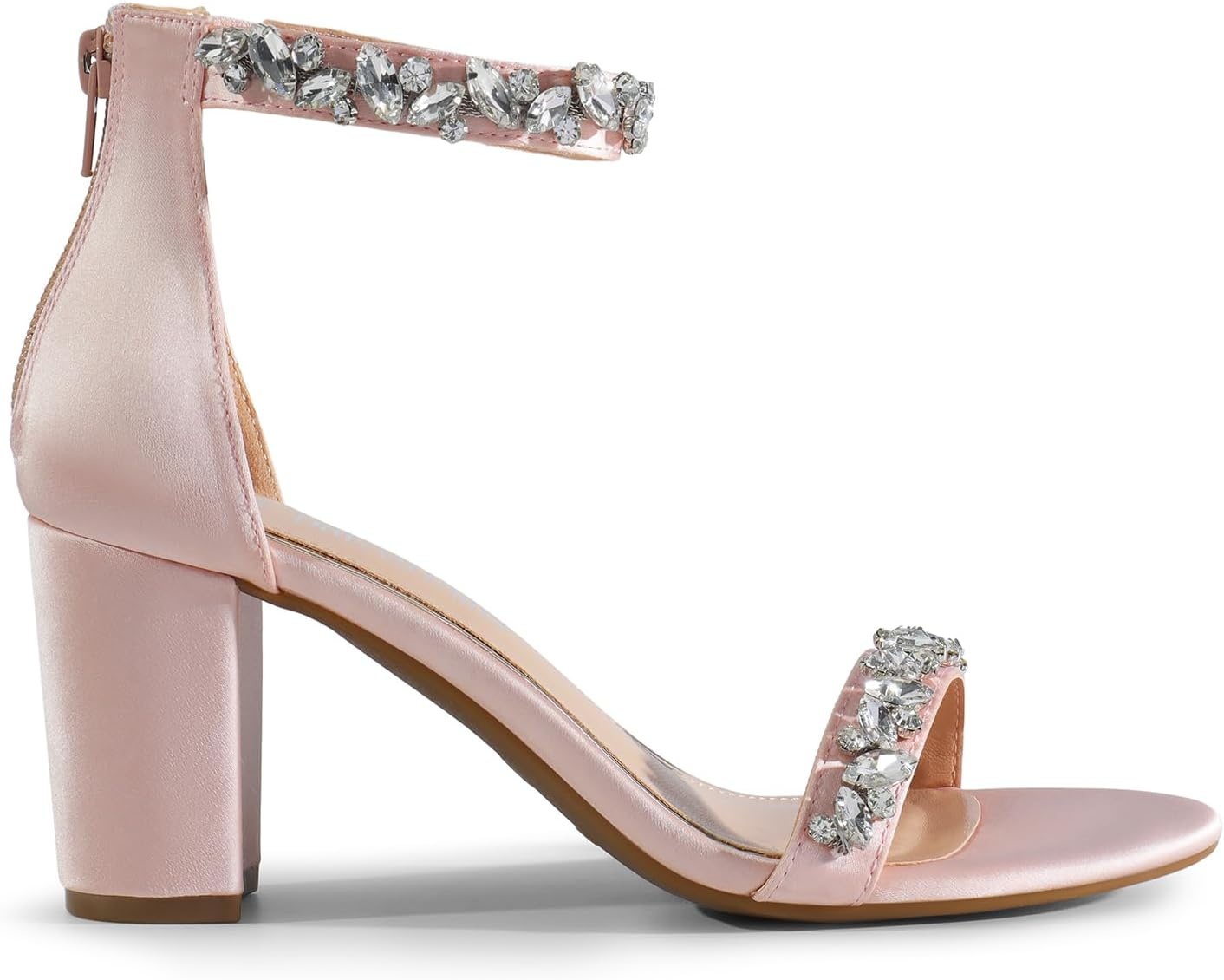 image:imageDREAM PAIRS Womens Chunky Block Heel Sandals Open Toe Ankle Strap Dress Shoes Comfortable Wedding Guest Heels for Party Prom and Formal EventsNude Pinksatin