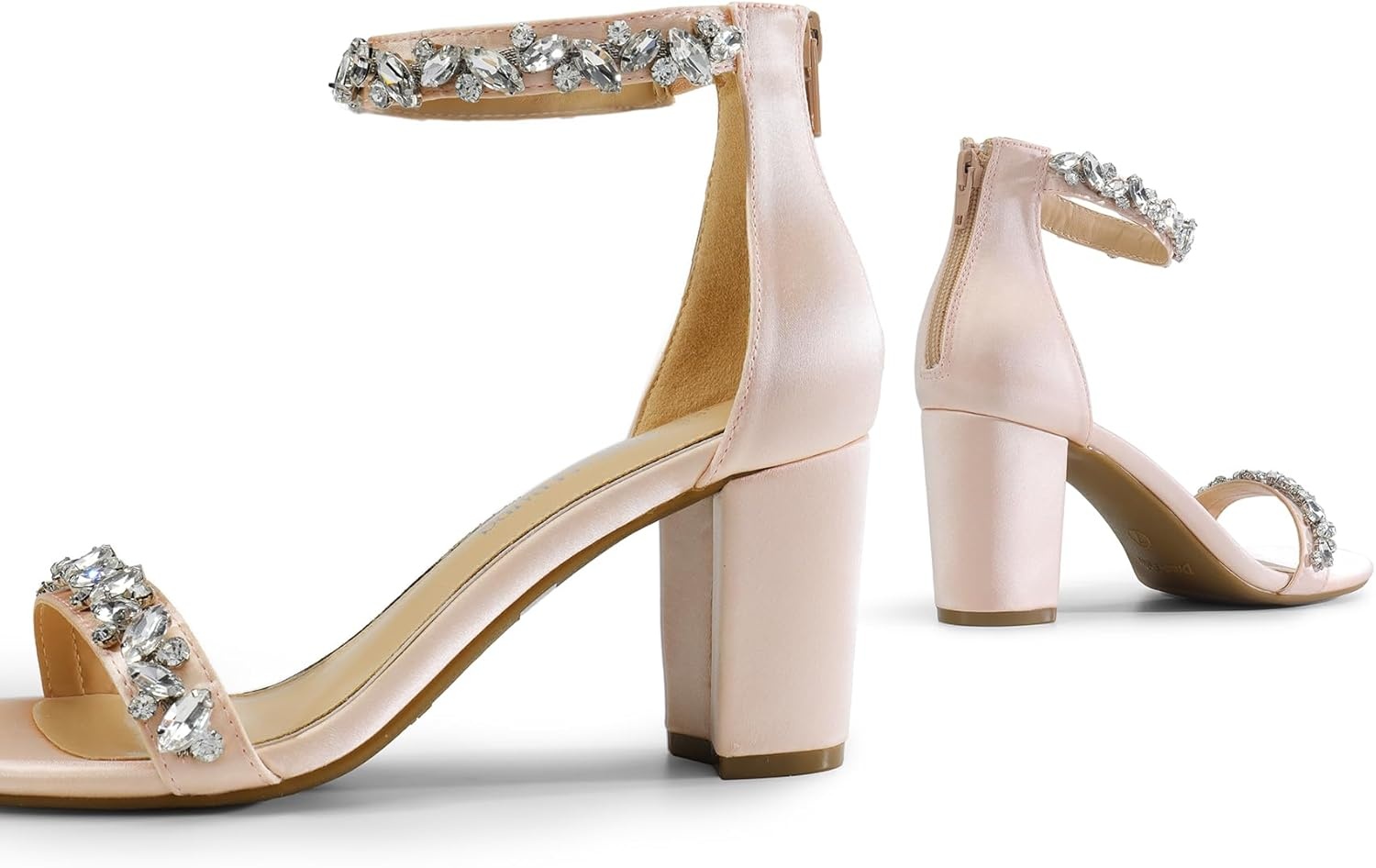 image:imageDREAM PAIRS Womens Chunky Block Heel Sandals Open Toe Ankle Strap Dress Shoes Comfortable Wedding Guest Heels for Party Prom and Formal EventsNude Pinksatin