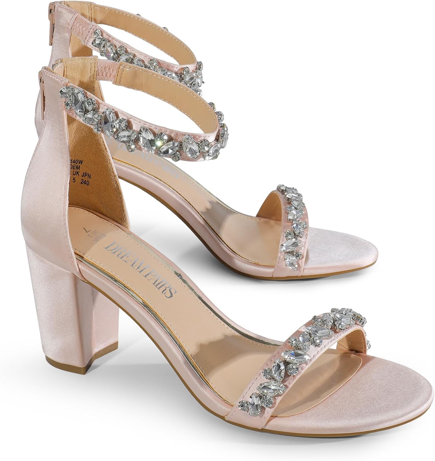 image:imageDREAM PAIRS Womens Chunky Block Heel Sandals Open Toe Ankle Strap Dress Shoes Comfortable Wedding Guest Heels for Party Prom and Formal EventsNude Pinksatin