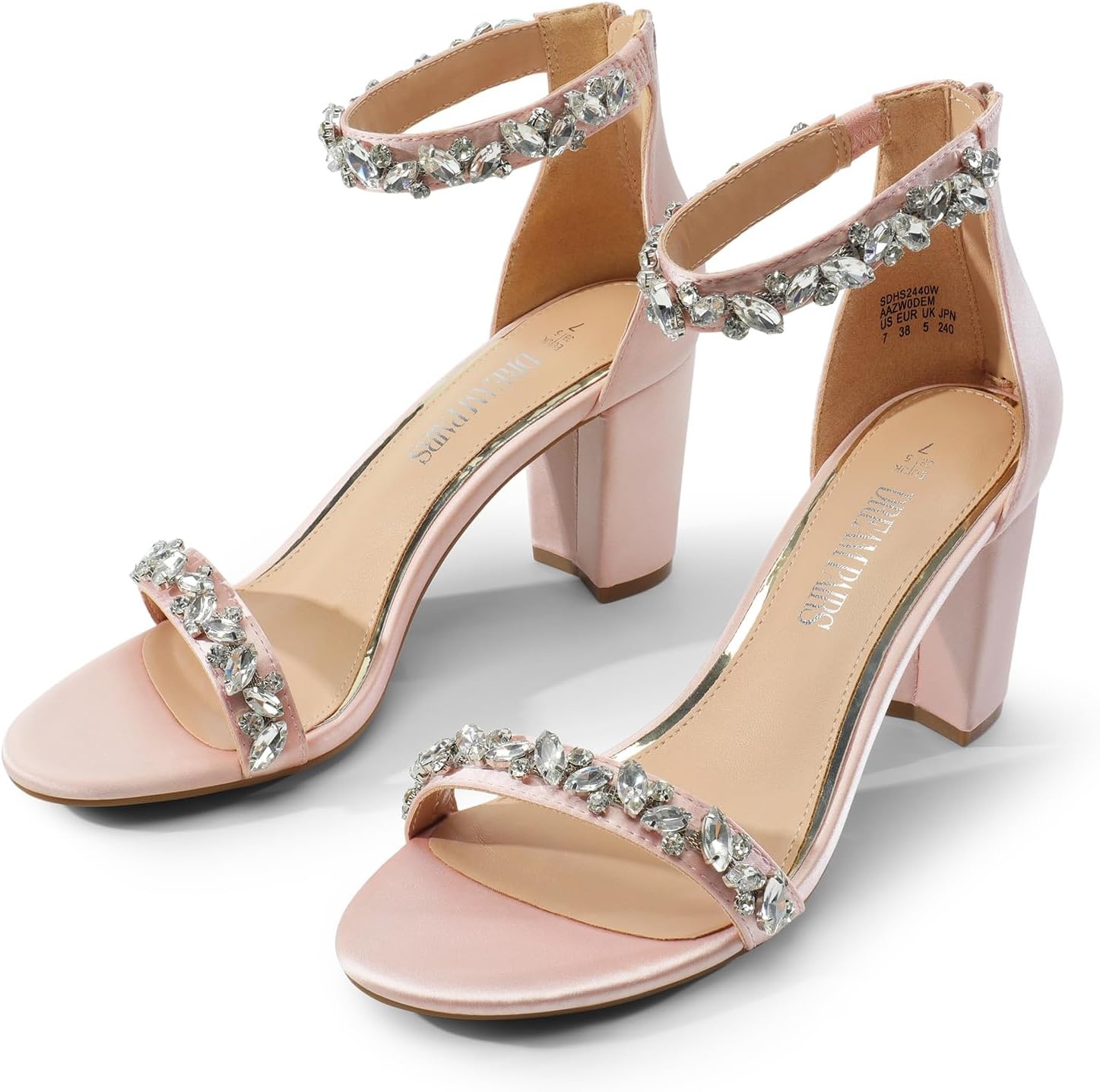 image:imageDREAM PAIRS Womens Chunky Block Heel Sandals Open Toe Ankle Strap Dress Shoes Comfortable Wedding Guest Heels for Party Prom and Formal EventsNude Pinksatin