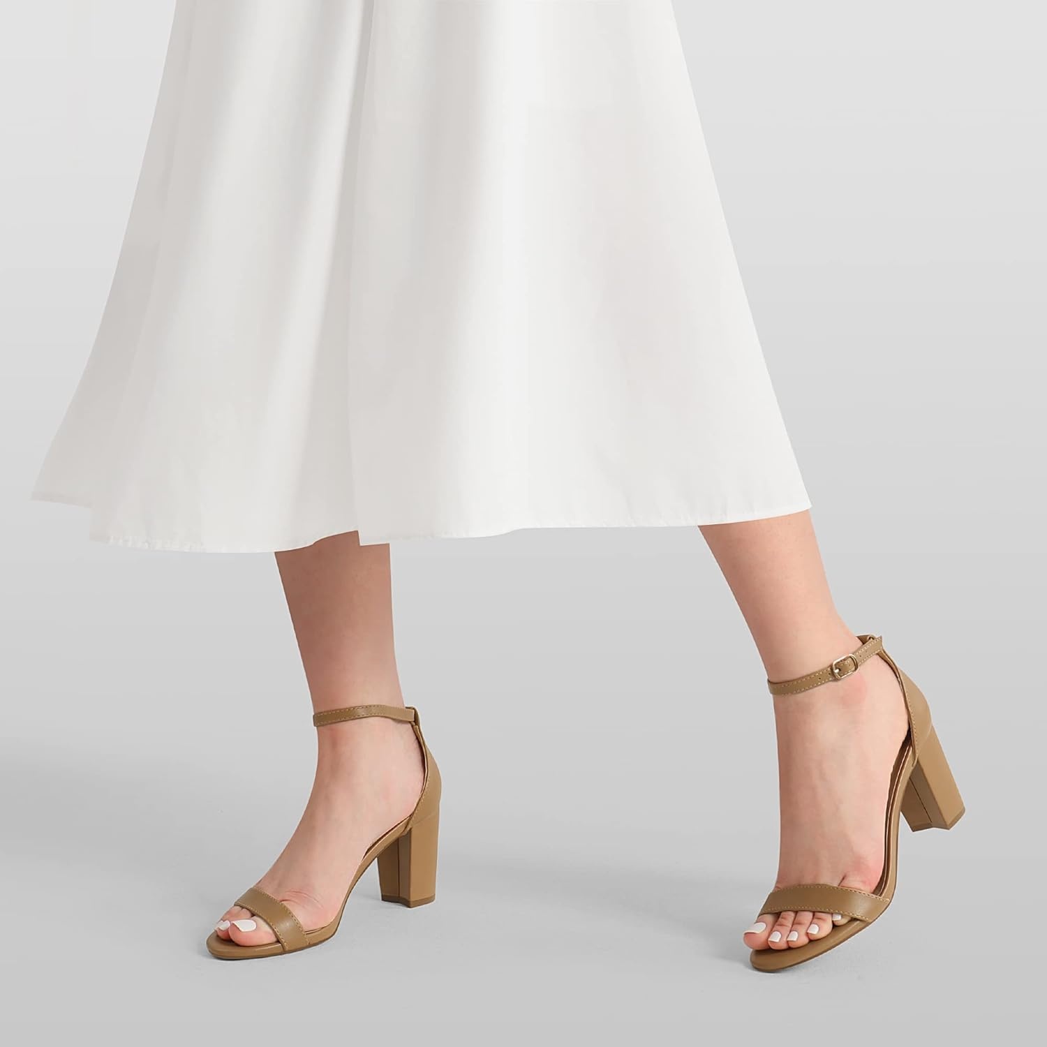 image:imageDREAM PAIRS Womens Chunky Block Heel Sandals Open Toe Ankle Strap Dress Shoes Comfortable Wedding Guest Heels for Party Prom and Formal EventsNudePu