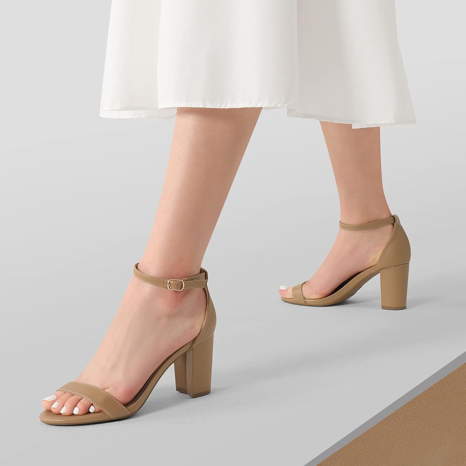 image:imageDREAM PAIRS Womens Chunky Block Heel Sandals Open Toe Ankle Strap Dress Shoes Comfortable Wedding Guest Heels for Party Prom and Formal EventsNudePu