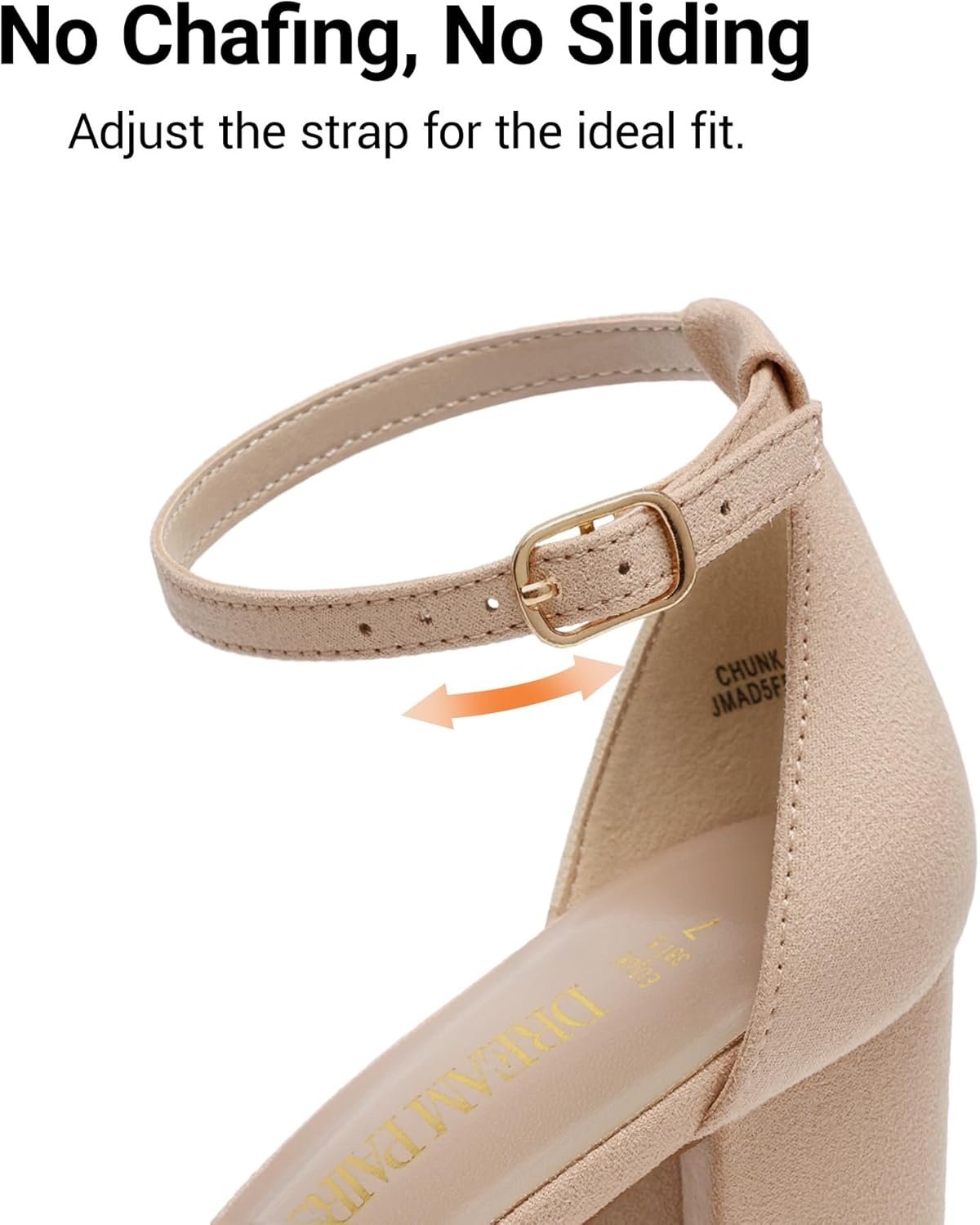 image:imageDREAM PAIRS Womens Chunky Block Heel Sandals Open Toe Ankle Strap Dress Shoes Comfortable Wedding Guest Heels for Party Prom and Formal EventsNudeSuede