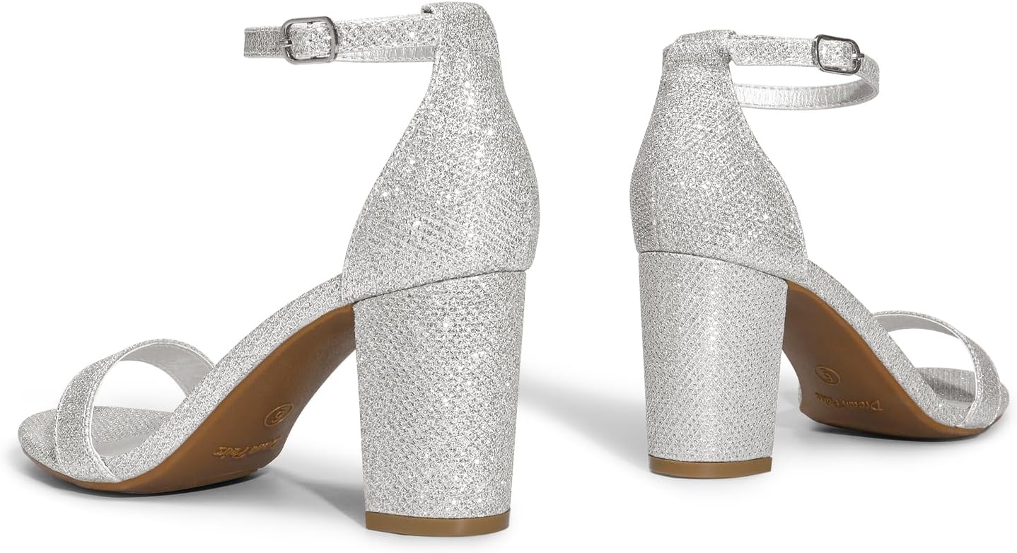 image:imageDREAM PAIRS Womens Chunky Block Heel Sandals Open Toe Ankle Strap Dress Shoes Comfortable Wedding Guest Heels for Party Prom and Formal EventsSilverGlitter