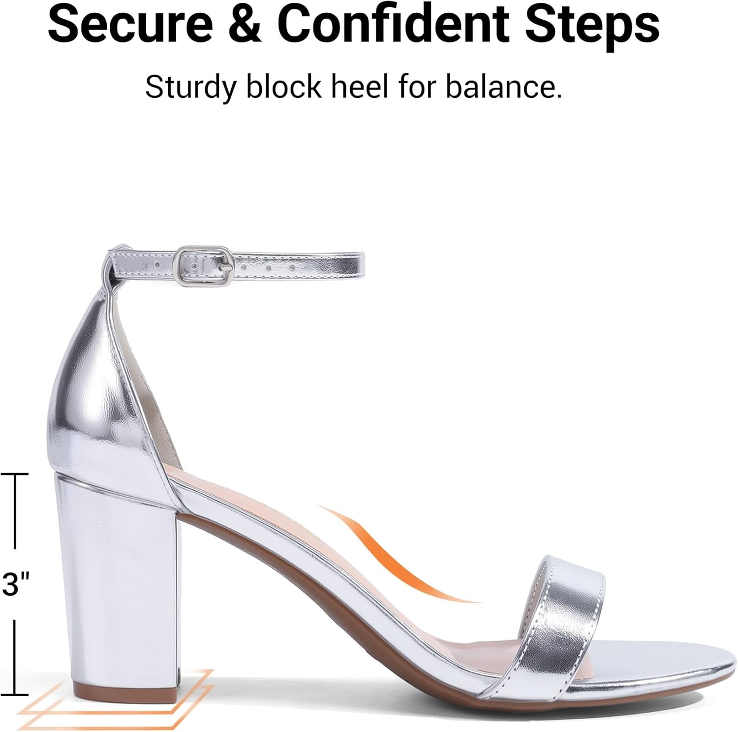 image:imageDREAM PAIRS Womens Chunky Block Heel Sandals Open Toe Ankle Strap Dress Shoes Comfortable Wedding Guest Heels for Party Prom and Formal EventsSilvermetallic