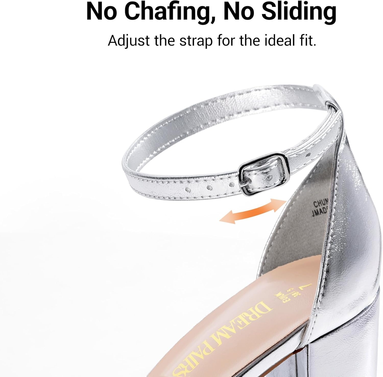 image:imageDREAM PAIRS Womens Chunky Block Heel Sandals Open Toe Ankle Strap Dress Shoes Comfortable Wedding Guest Heels for Party Prom and Formal EventsSilvermetallic