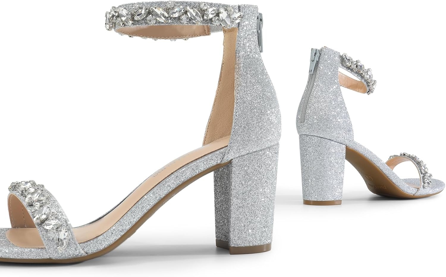image:imageDREAM PAIRS Womens Chunky Block Heel Sandals Open Toe Ankle Strap Dress Shoes Comfortable Wedding Guest Heels for Party Prom and Formal EventsSilverrhinestone