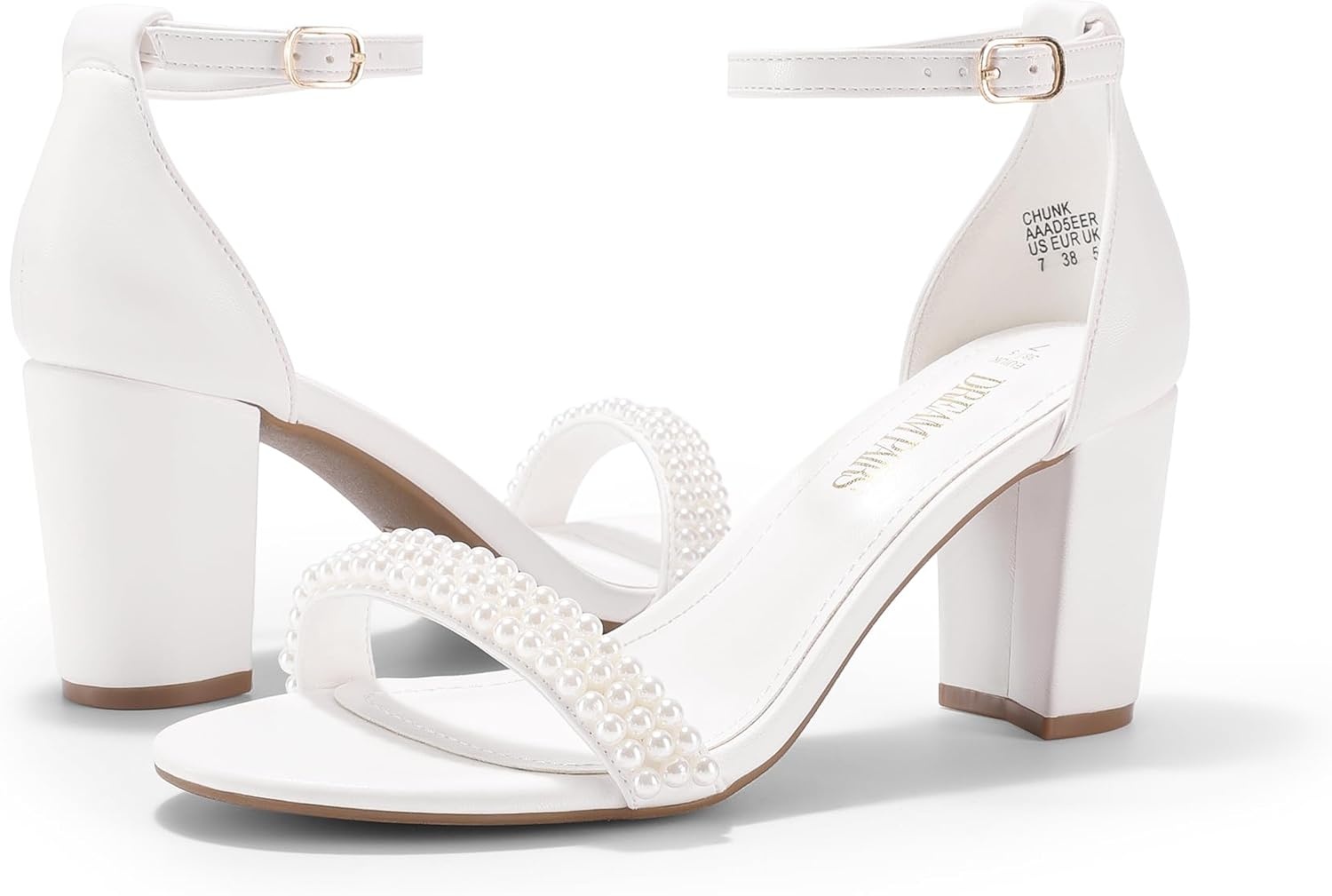 image:imageDREAM PAIRS Womens Chunky Block Heel Sandals Open Toe Ankle Strap Dress Shoes Comfortable Wedding Guest Heels for Party Prom and Formal EventsWhitePearl