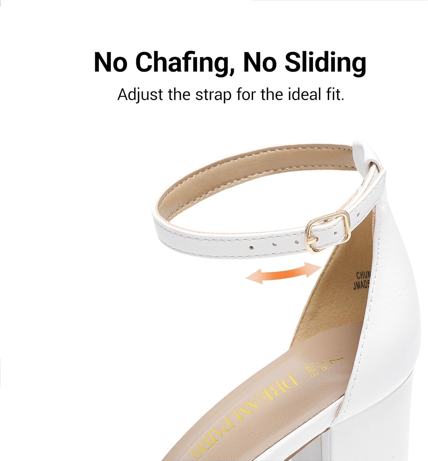 image:imageDREAM PAIRS Womens Chunky Block Heel Sandals Open Toe Ankle Strap Dress Shoes Comfortable Wedding Guest Heels for Party Prom and Formal EventsWhitePu