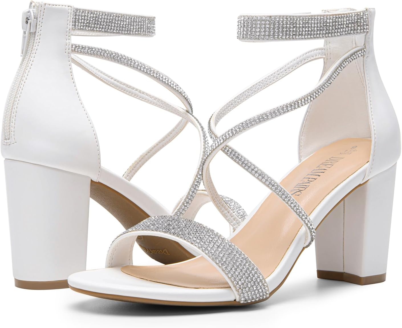 image:imageDREAM PAIRS Womens Chunky Block Heel Sandals Open Toe Ankle Strap Dress Shoes Comfortable Wedding Guest Heels for Party Prom and Formal EventsWhitepu