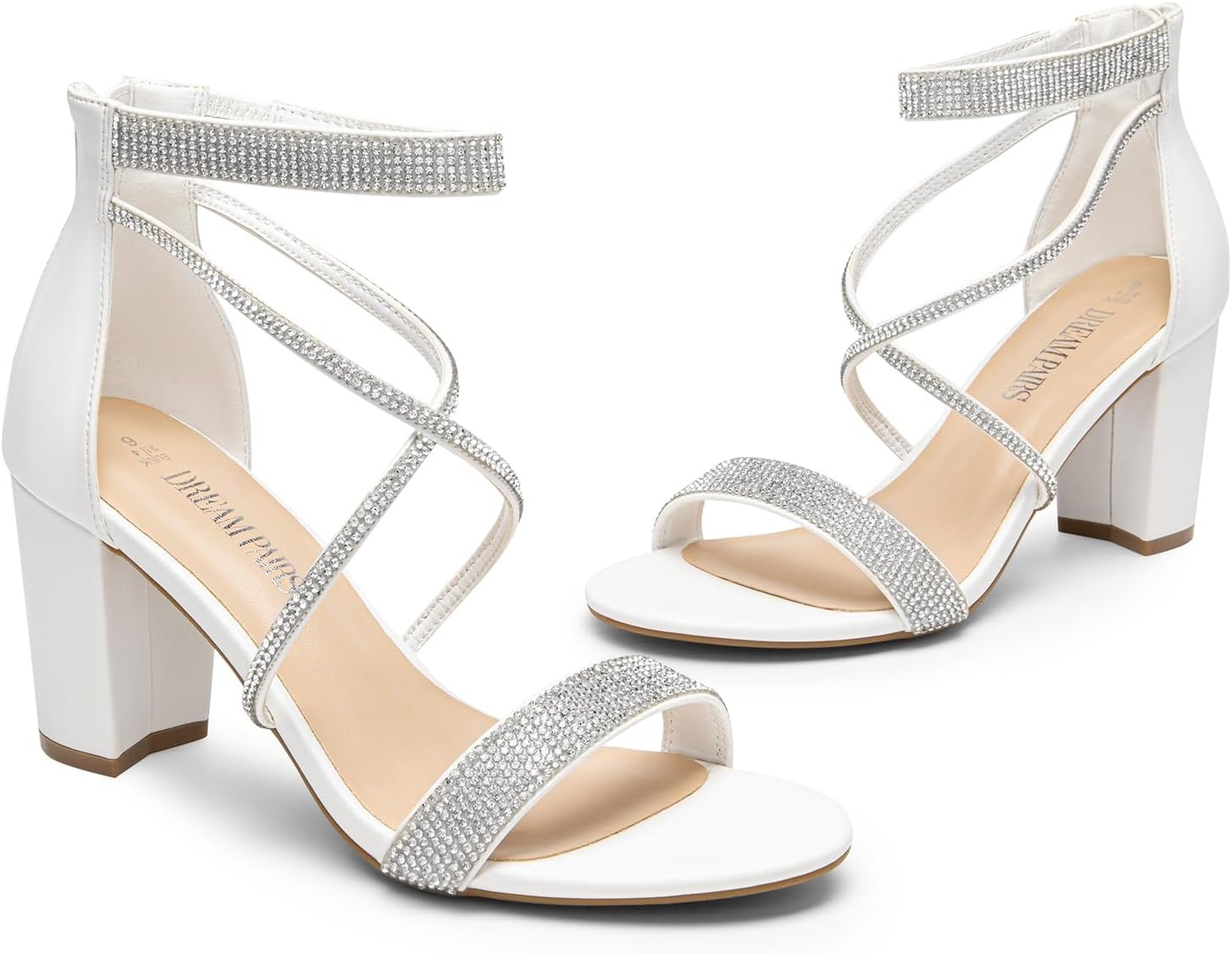 image:imageDREAM PAIRS Womens Chunky Block Heel Sandals Open Toe Ankle Strap Dress Shoes Comfortable Wedding Guest Heels for Party Prom and Formal EventsWhitepu