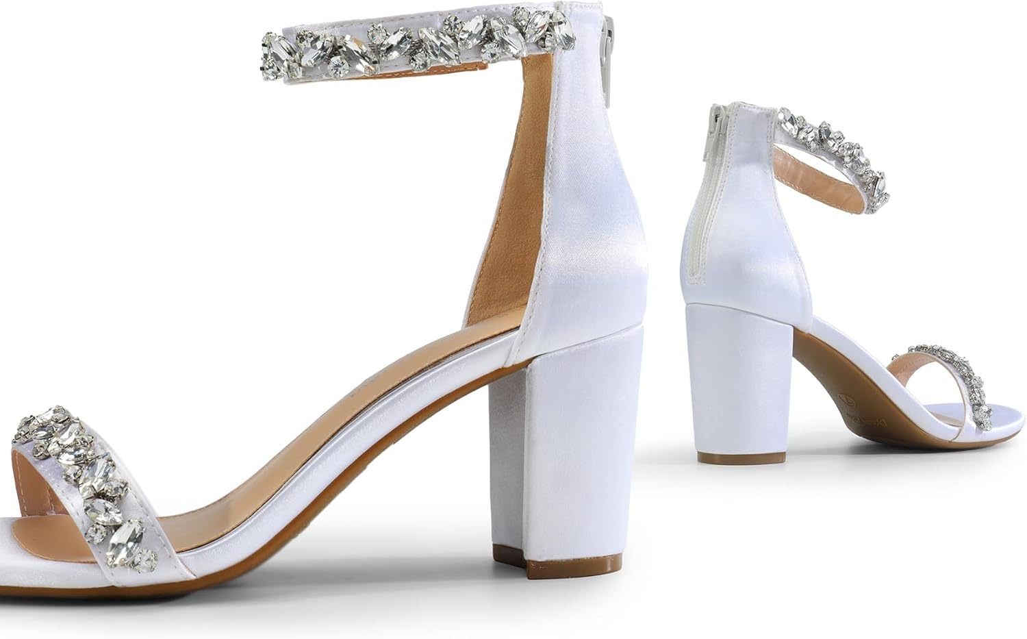 image:imageDREAM PAIRS Womens Chunky Block Heel Sandals Open Toe Ankle Strap Dress Shoes Comfortable Wedding Guest Heels for Party Prom and Formal EventsWhitesatin
