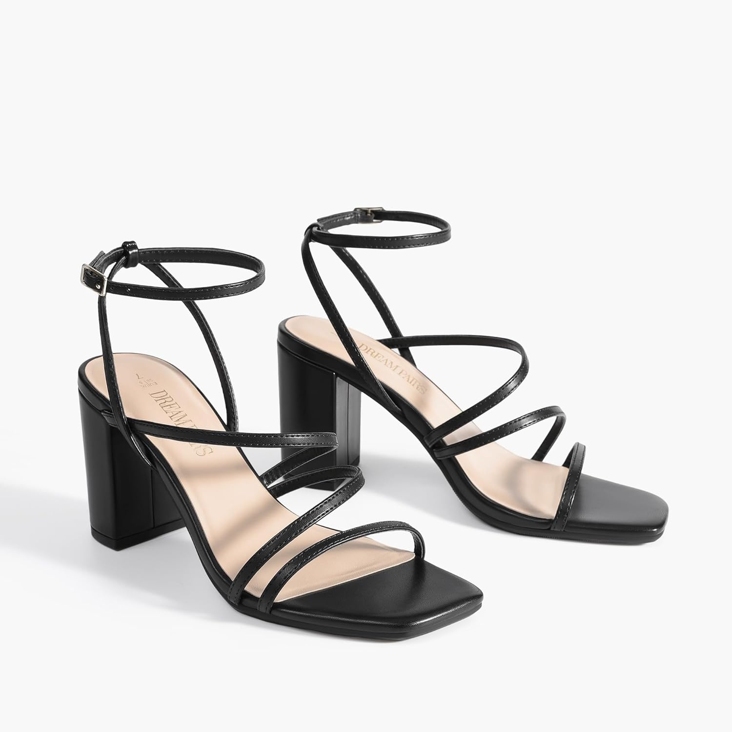 image:imageDREAM PAIRS Womens Heels Chunky Block Strappy Square Open Toe Ankle Buckle 315 Inch Heeled Sandals Wedding Party Dress Prom ShoesBlack