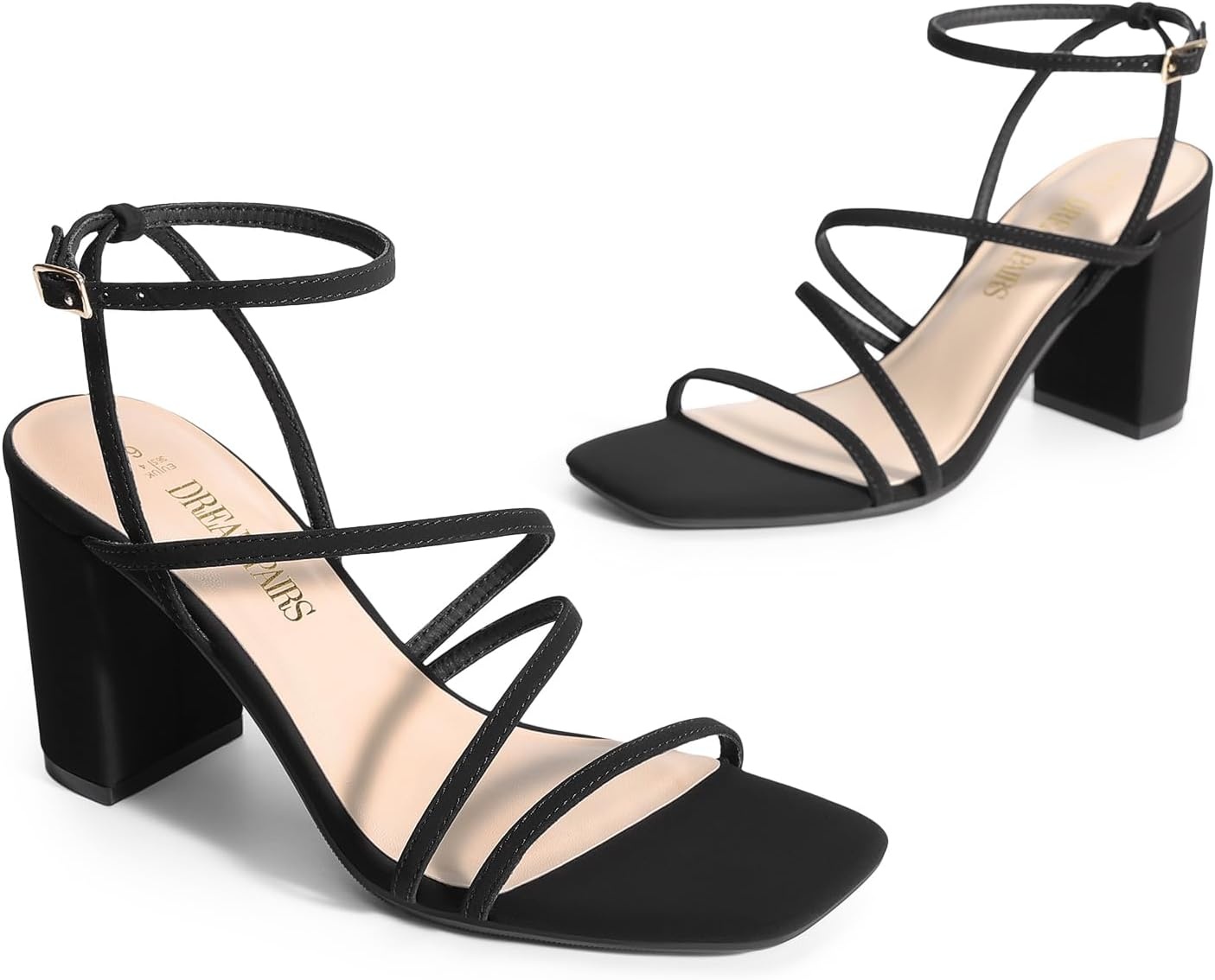 image:imageDREAM PAIRS Womens Heels Chunky Block Strappy Square Open Toe Ankle Buckle 315 Inch Heeled Sandals Wedding Party Dress Prom ShoesBlacknubuck