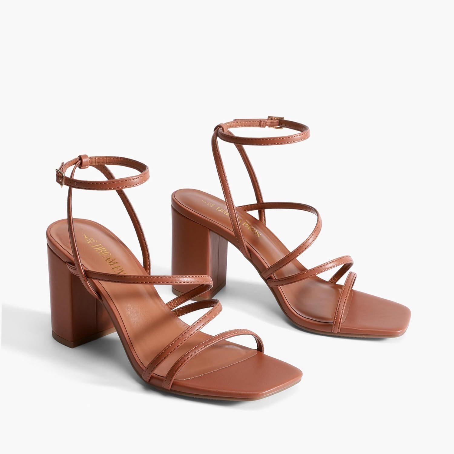 image:imageDREAM PAIRS Womens Heels Chunky Block Strappy Square Open Toe Ankle Buckle 315 Inch Heeled Sandals Wedding Party Dress Prom ShoesBrown