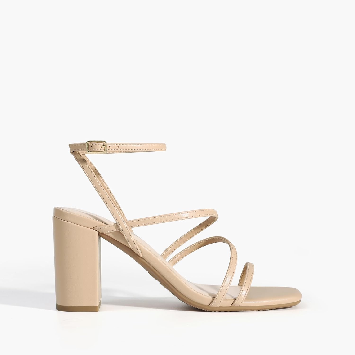 image:imageDREAM PAIRS Womens Heels Chunky Block Strappy Square Open Toe Ankle Buckle 315 Inch Heeled Sandals Wedding Party Dress Prom ShoesNude