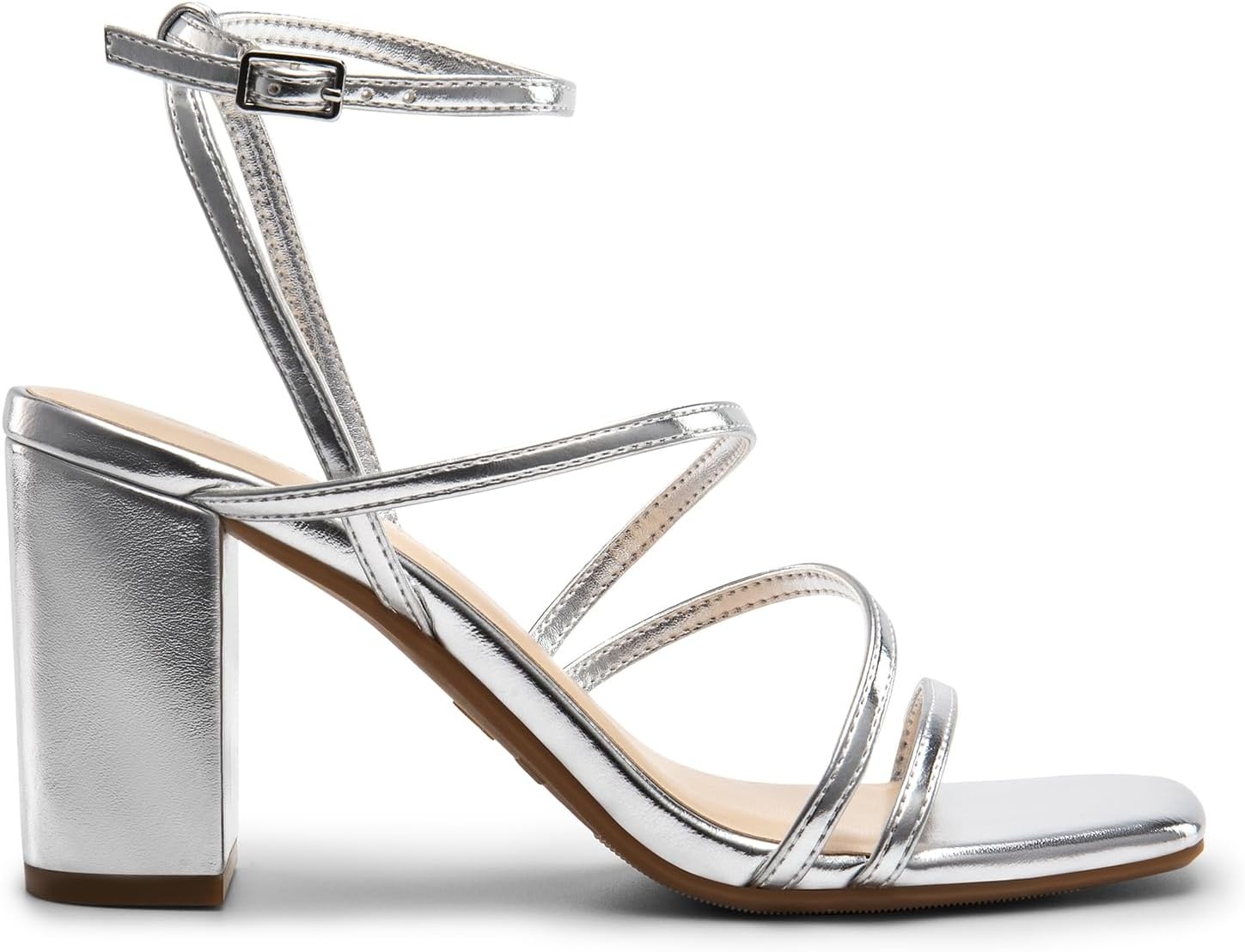 image:imageDREAM PAIRS Womens Heels Chunky Block Strappy Square Open Toe Ankle Buckle 315 Inch Heeled Sandals Wedding Party Dress Prom ShoesSilverpu