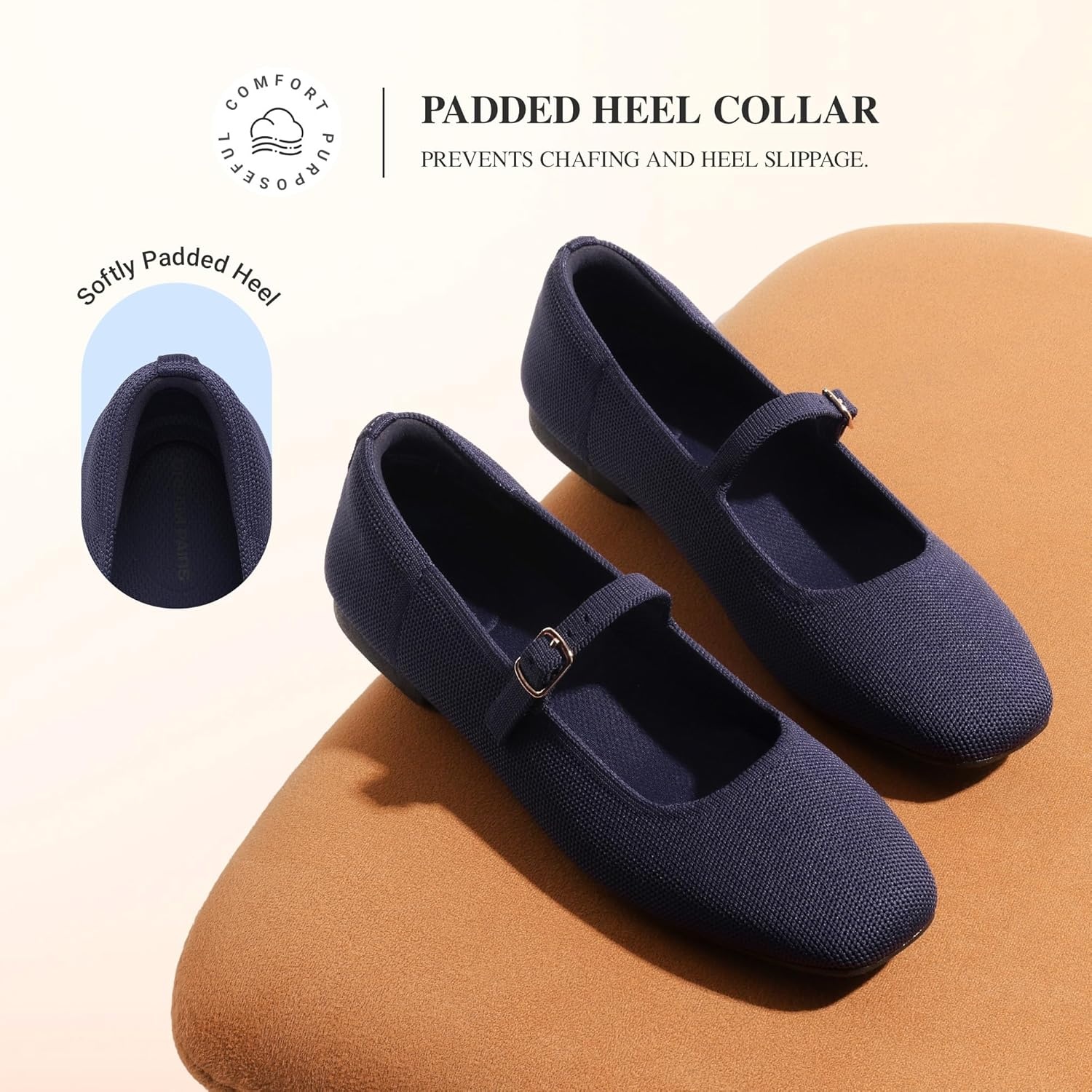 image:imageDREAM PAIRS Womens Mary Jane Ballet Flats Comfortable Knit Square Toe Dressy Shoes with Adjustable Buckle Breathable Foldable Arch Support for Work Office BusinessNavy