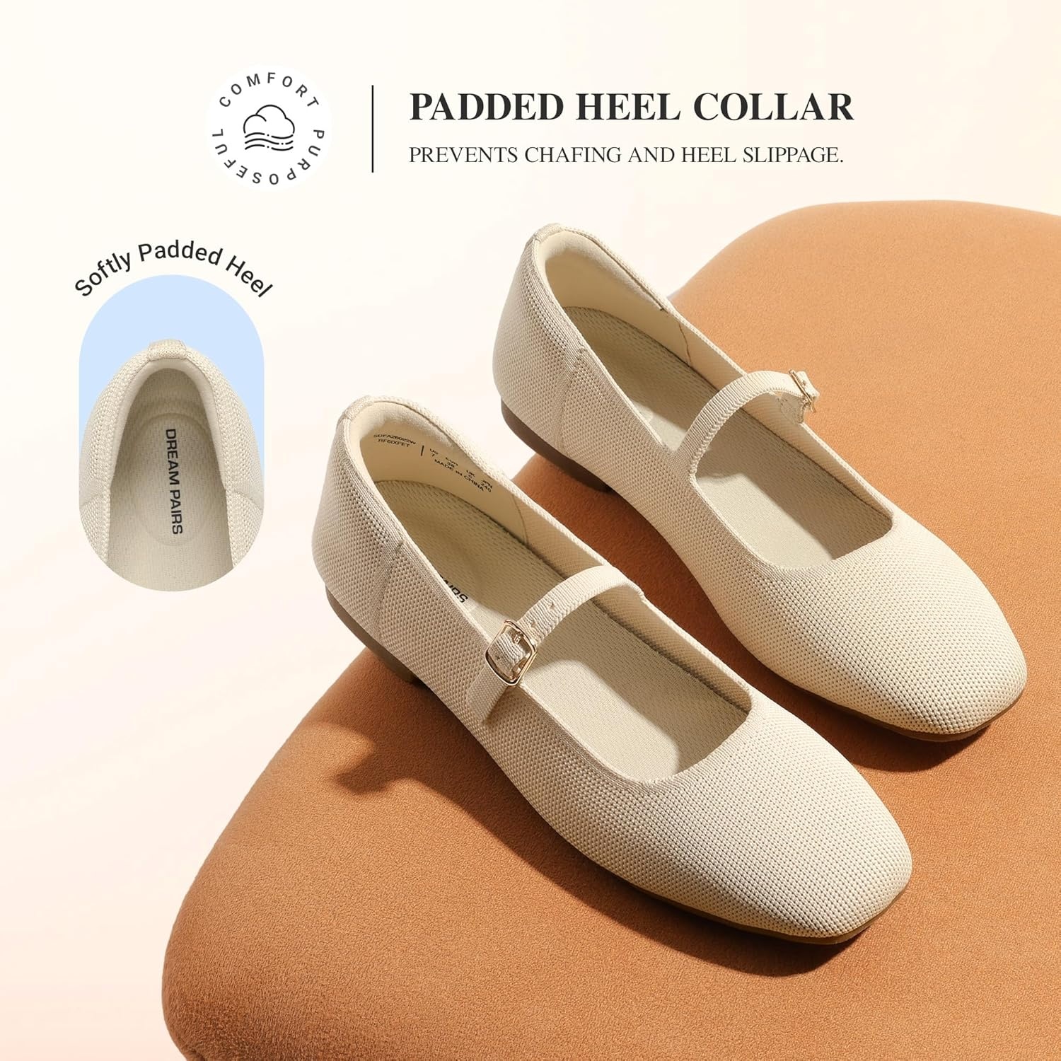 image:imageDREAM PAIRS Womens Mary Jane Ballet Flats Comfortable Knit Square Toe Dressy Shoes with Adjustable Buckle Breathable Foldable Arch Support for Work Office BusinessNude