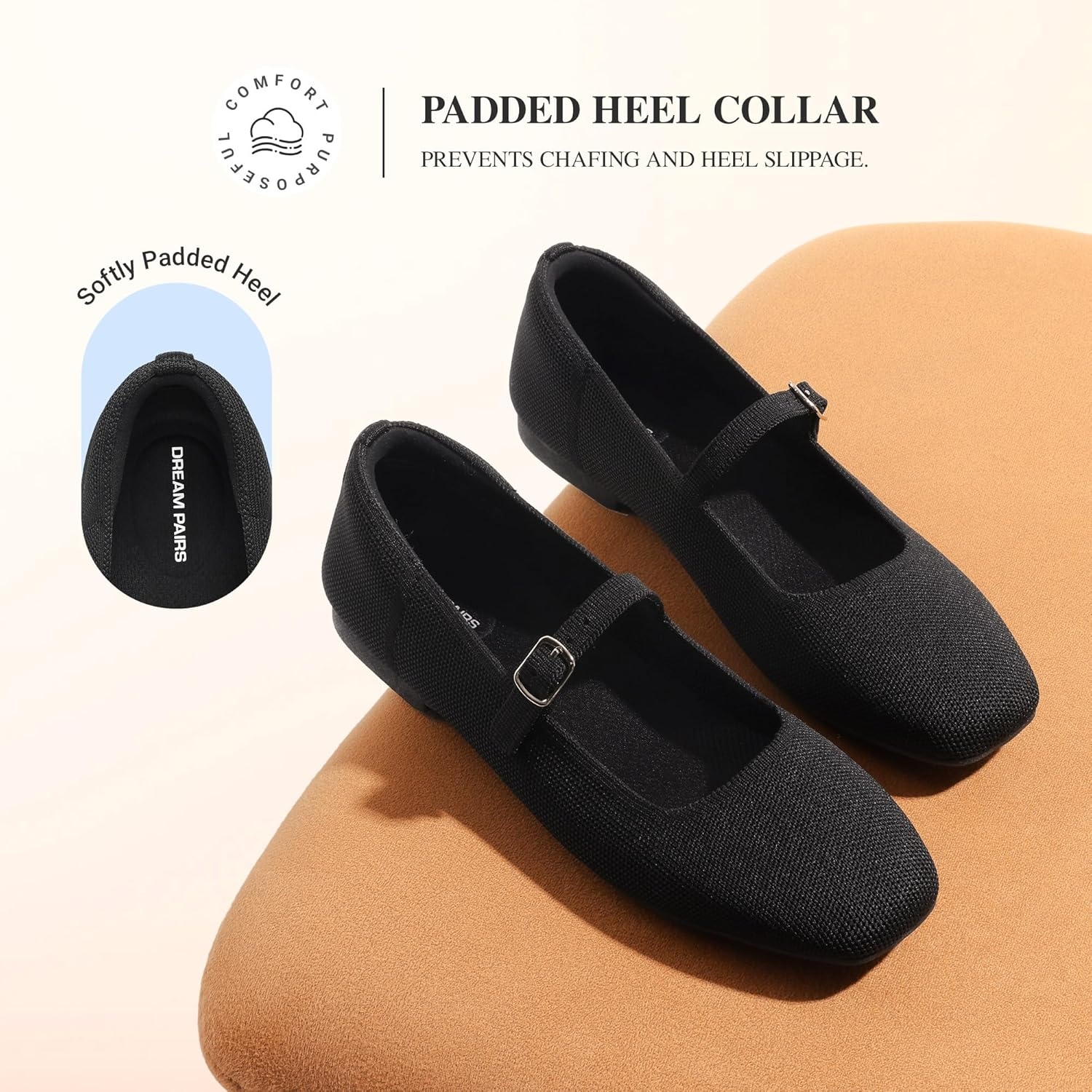image:imageDREAM PAIRS Womens Mary Jane Ballet Flats Comfortable Knit Square Toe Dressy Shoes with Adjustable Buckle Breathable Foldable Arch Support for Work Office BusinessBlack