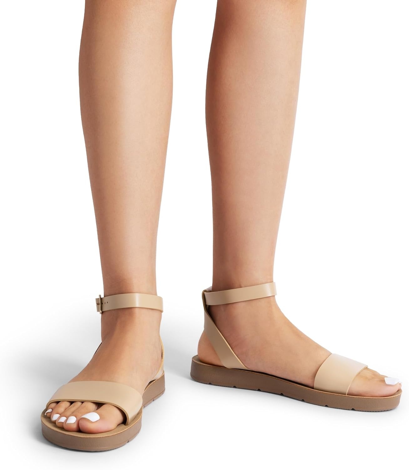 image:imageDREAM PAIRS Womens One Band Ankle Strap Buckle Flat SandalsNude