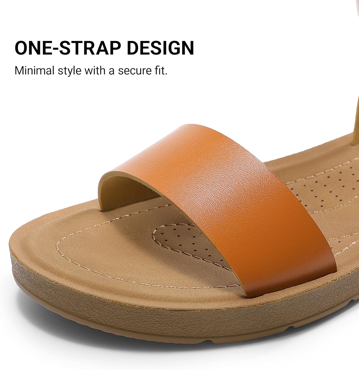 image:imageDREAM PAIRS Womens One Band Ankle Strap Buckle Flat SandalsTanPu