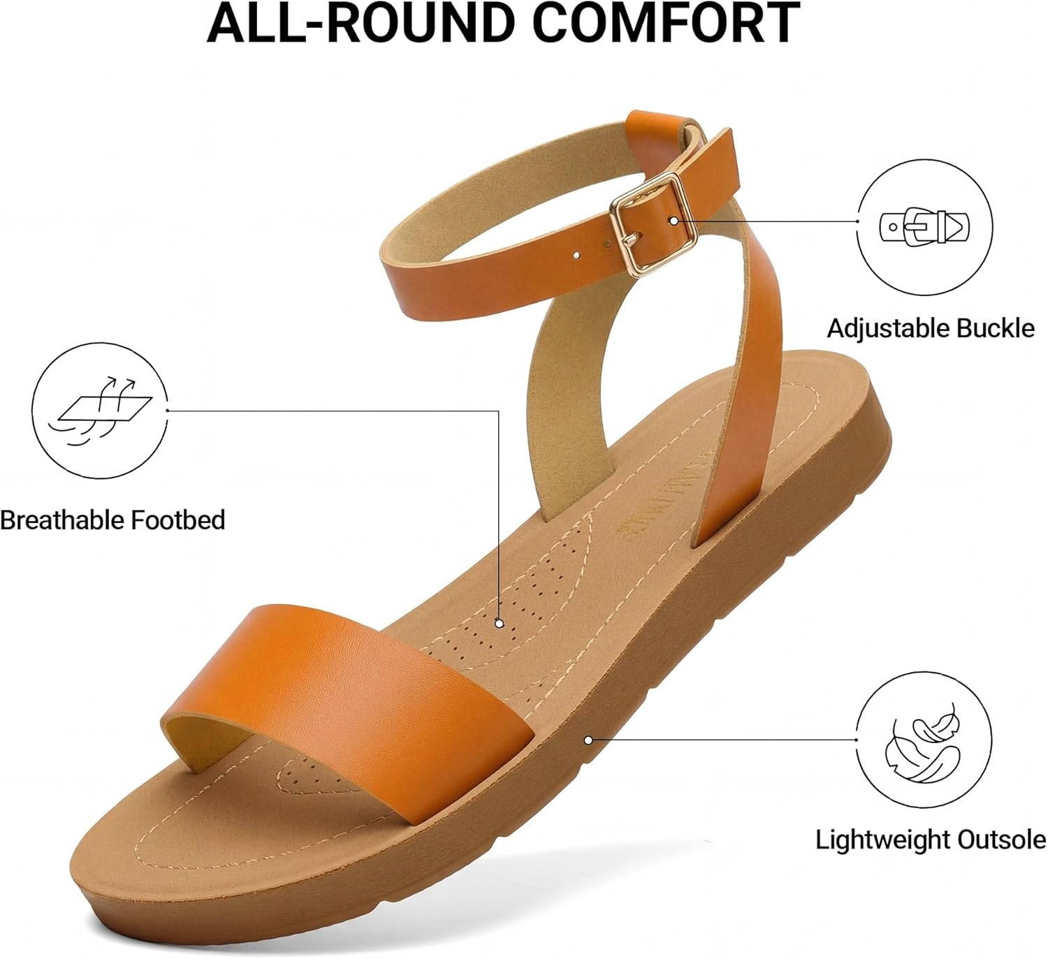 image:imageDREAM PAIRS Womens One Band Ankle Strap Buckle Flat SandalsTanPu