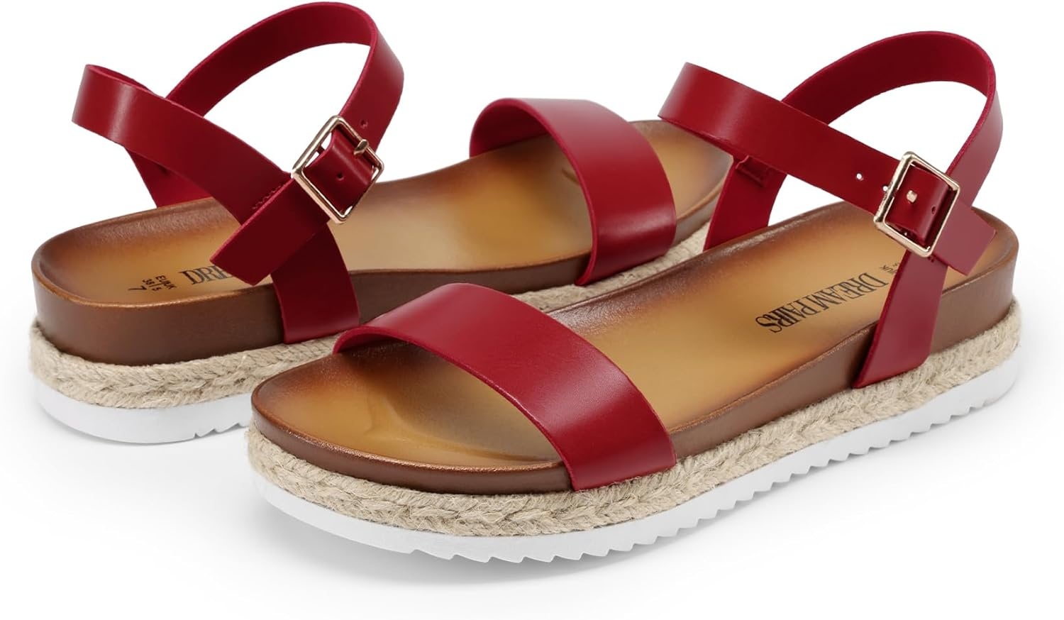 image:imageDREAM PAIRS Womens Open Toe Ankle Strap Espadrille Casual Flatform Platform Wedge SandalsRed
