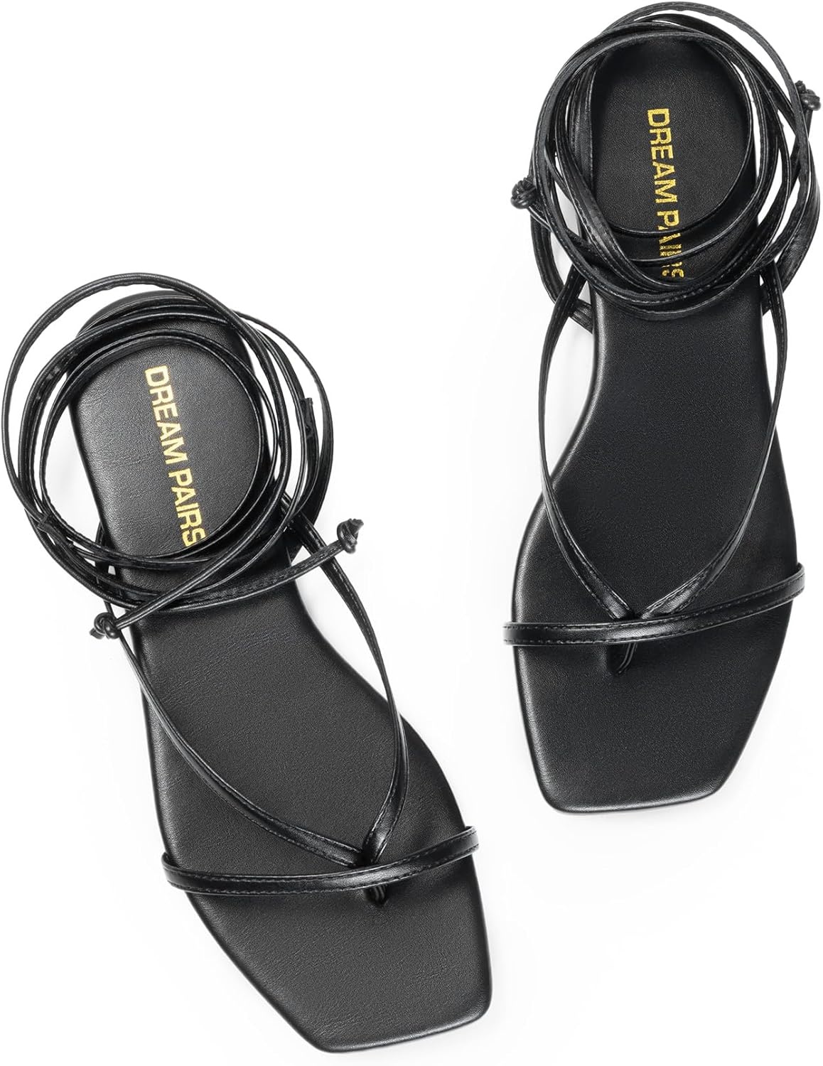 image:imageDREAM PAIRS Womens Strappy Flat Sandals Comfortable Lace Up Gladiator Dressy Sandals Square Toe Tie Up Walking Sandal Summer Wrap Up Vocation Sandal Mermaid ShoesBlack