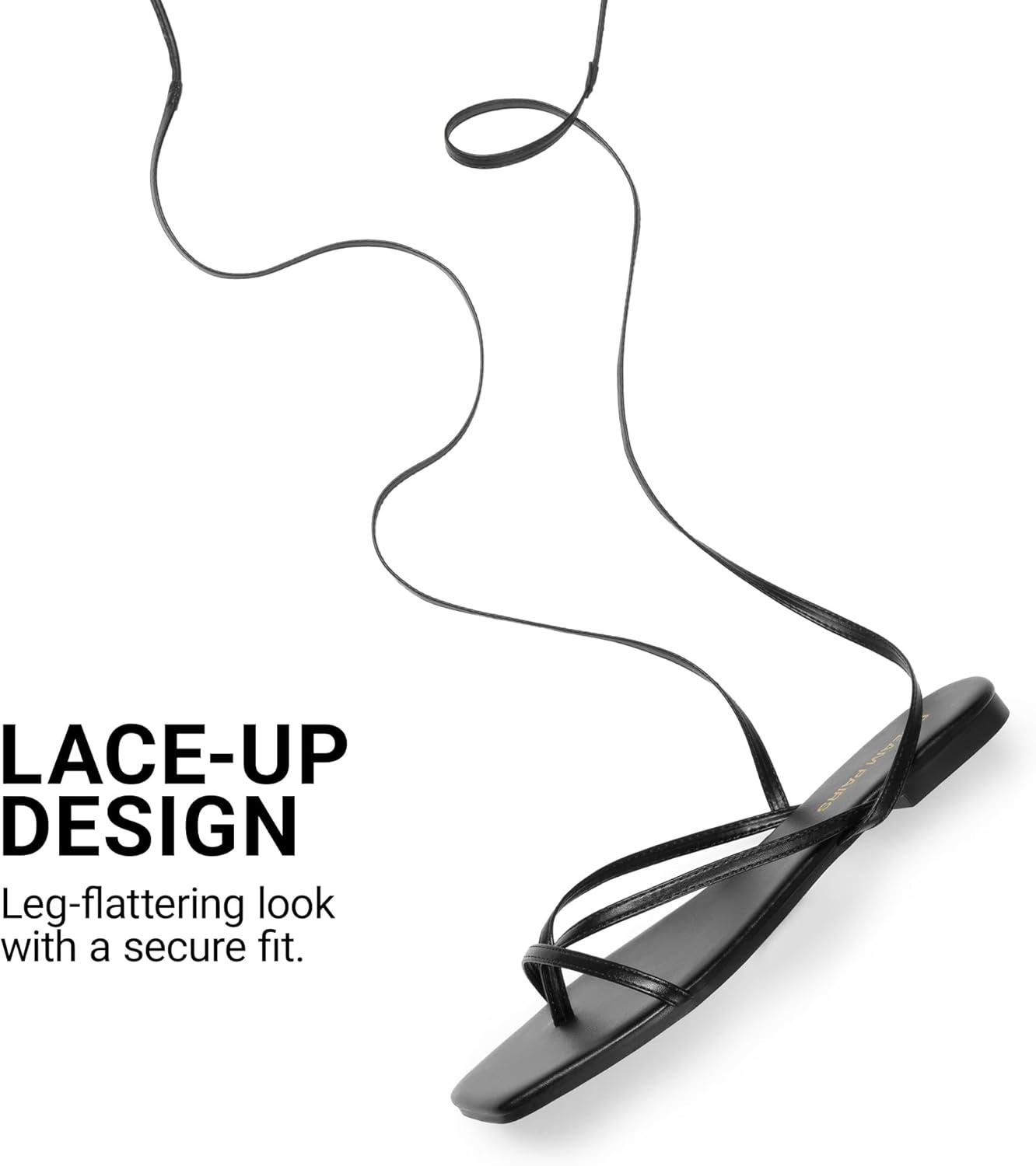 image:imageDREAM PAIRS Womens Strappy Flat Sandals Comfortable Lace Up Gladiator Dressy Sandals Square Toe Tie Up Walking Sandal Summer Wrap Up Vocation Sandal Mermaid ShoesBlack