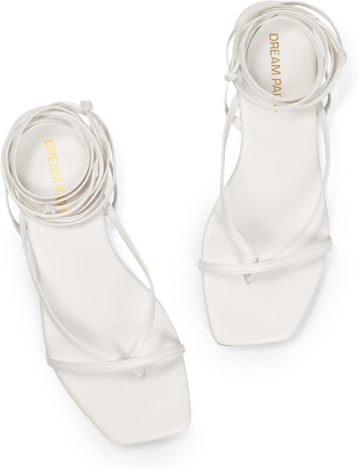 image:imageDREAM PAIRS Womens Strappy Flat Sandals Comfortable Lace Up Gladiator Dressy Sandals Square Toe Tie Up Walking Sandal Summer Wrap Up Vocation Sandal Mermaid ShoesWhite