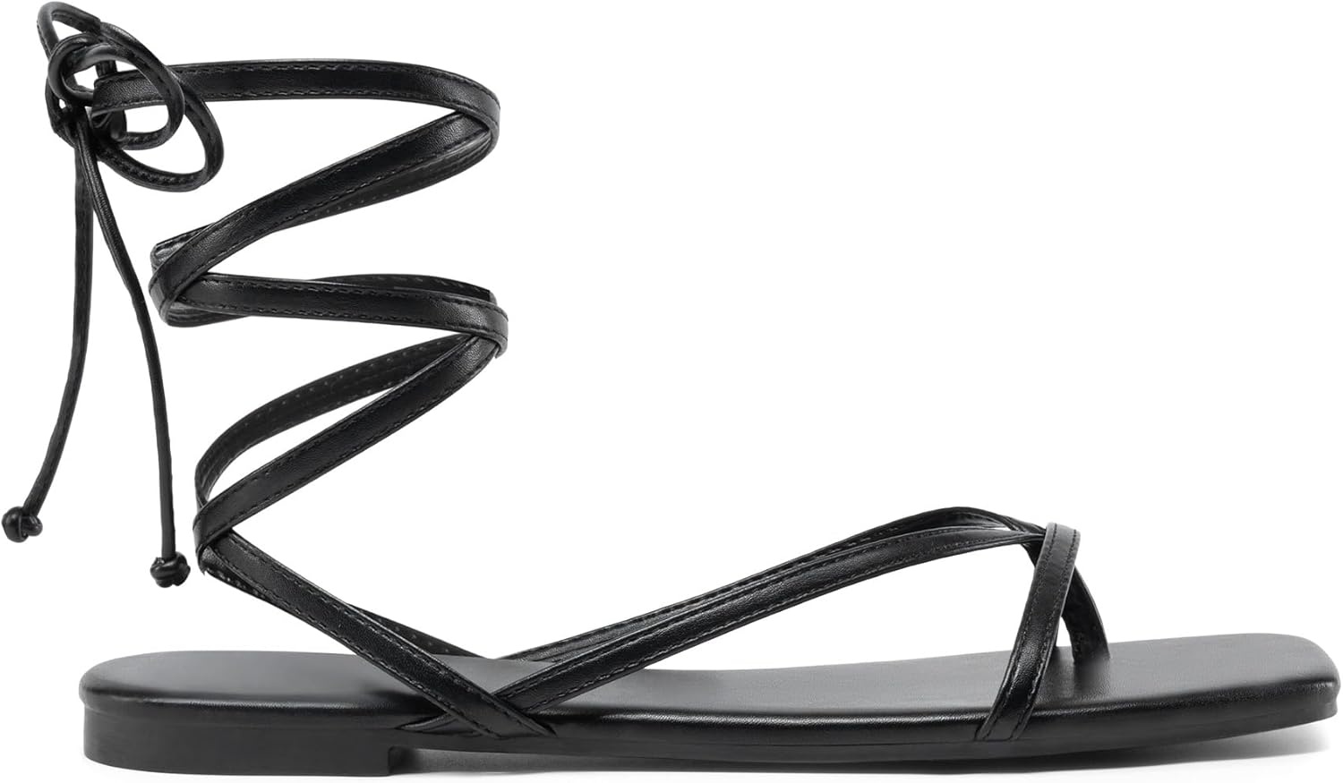 image:imageDREAM PAIRS Womens Strappy Flat Sandals Comfortable Lace Up Gladiator Dressy Sandals Square Toe Tie Up Walking Sandal Summer Wrap Up Vocation Sandal Mermaid ShoesBlack