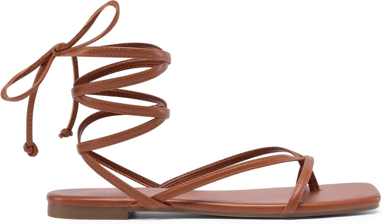image:imageDREAM PAIRS Womens Strappy Flat Sandals Comfortable Lace Up Gladiator Dressy Sandals Square Toe Tie Up Walking Sandal Summer Wrap Up Vocation Sandal Mermaid ShoesBrown