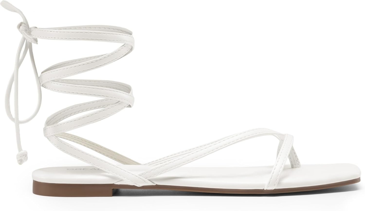 image:imageDREAM PAIRS Womens Strappy Flat Sandals Comfortable Lace Up Gladiator Dressy Sandals Square Toe Tie Up Walking Sandal Summer Wrap Up Vocation Sandal Mermaid ShoesWhite