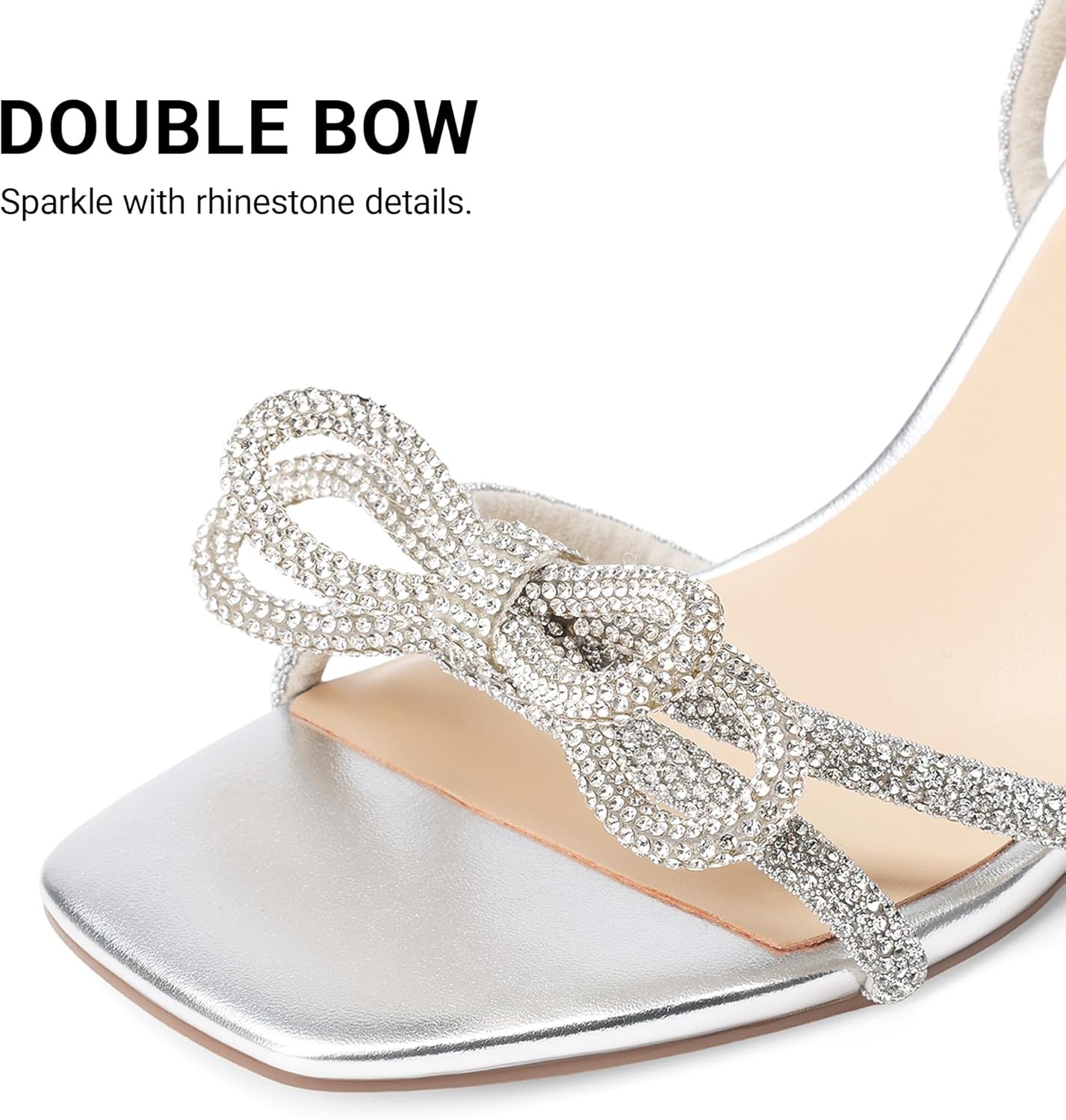 image:imageDREAM PAIRS Womens Wedding Party Bridal Prom Bow Knot Chunky Block Dressy Heels Square Toe Slingback with Ankle Buckle Fashion Sandals Comfortable Shoes 2026Silver