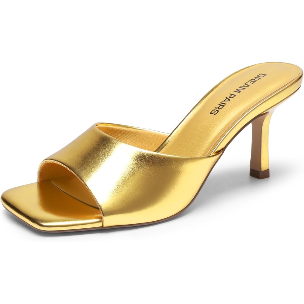 image:imageDREAM PAIRS 2026 Womens Kitten Heels Sandals  Square Toe Slip On Low Heels Heeled Mules Footwear for Everyday Dressy amp Casual OccasionsGold