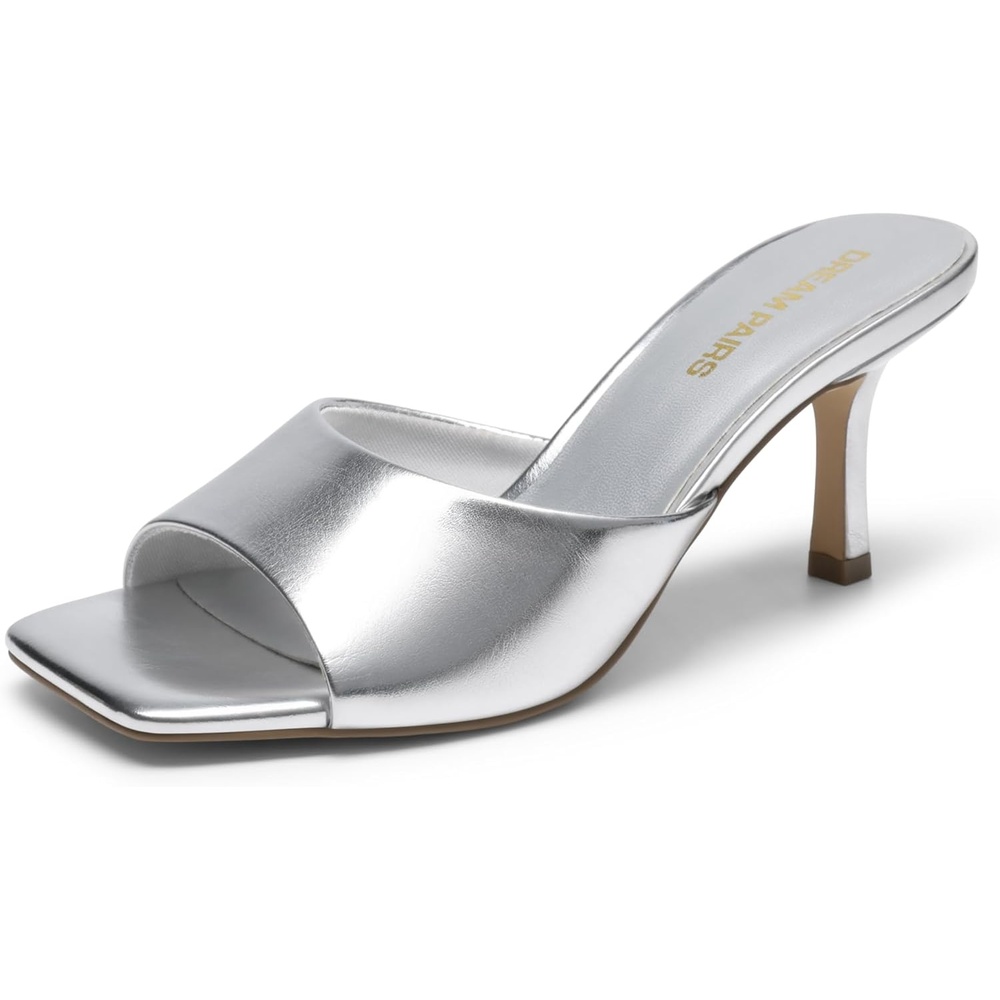 image:imageDREAM PAIRS 2026 Womens Kitten Heels Sandals Square Toe Slip On Low Heels Heeled Mules Footwear for Everyday Dressy amp Casual OccasionsSilver