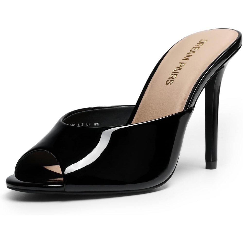 image:imageDREAM PAIRS Mule Heels for Women High Heels Stiletto Open Round Peep Toe Mules Sandals Slip on Dress Shoes 2026 Sexy Heeled for Party Dressy Prom WeddingBlackpat