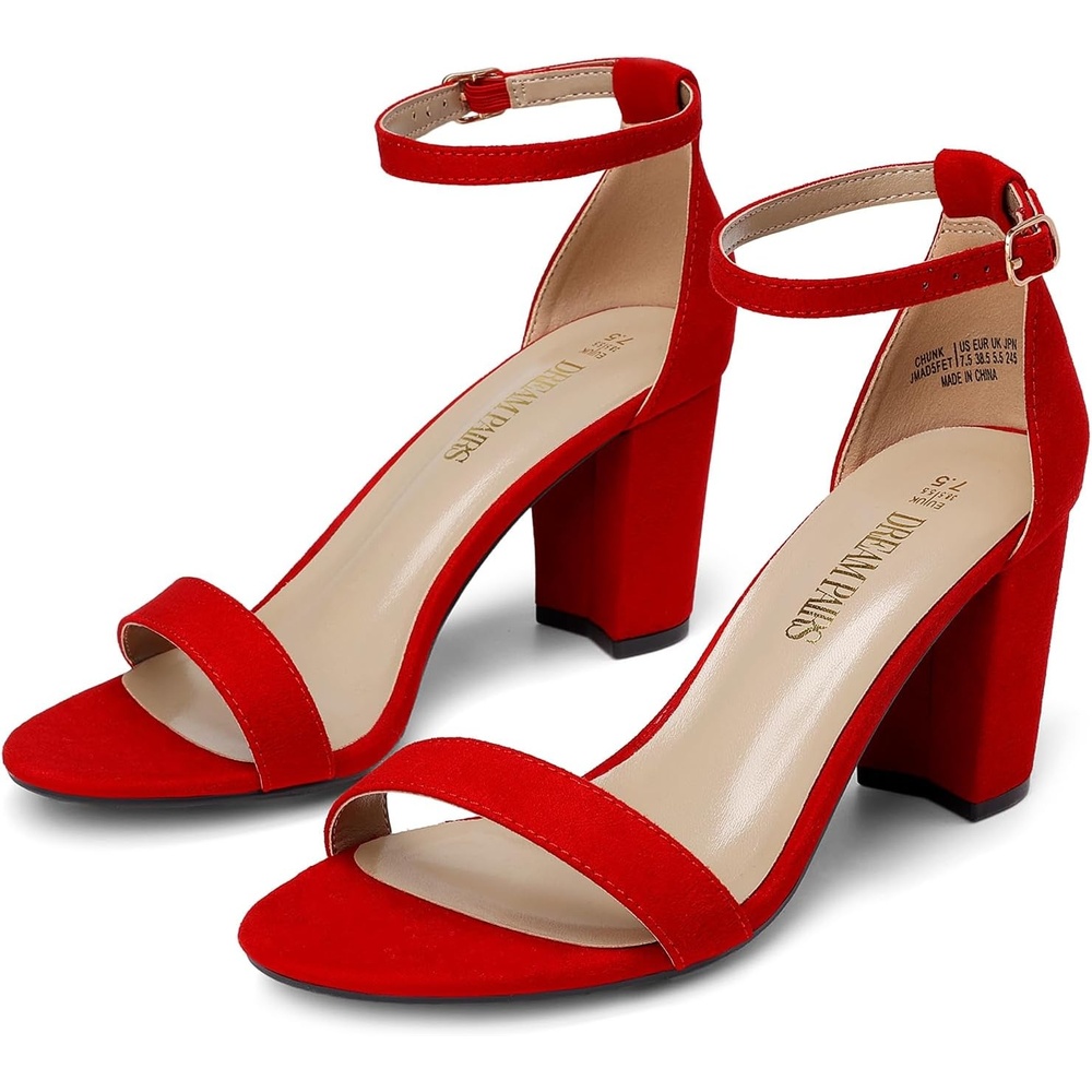 image:imageDREAM PAIRS Womens Chunky Block Heel Sandals Open Toe Ankle Strap Dress Shoes Comfortable Wedding Guest Heels for Party Prom and Formal EventsRed1