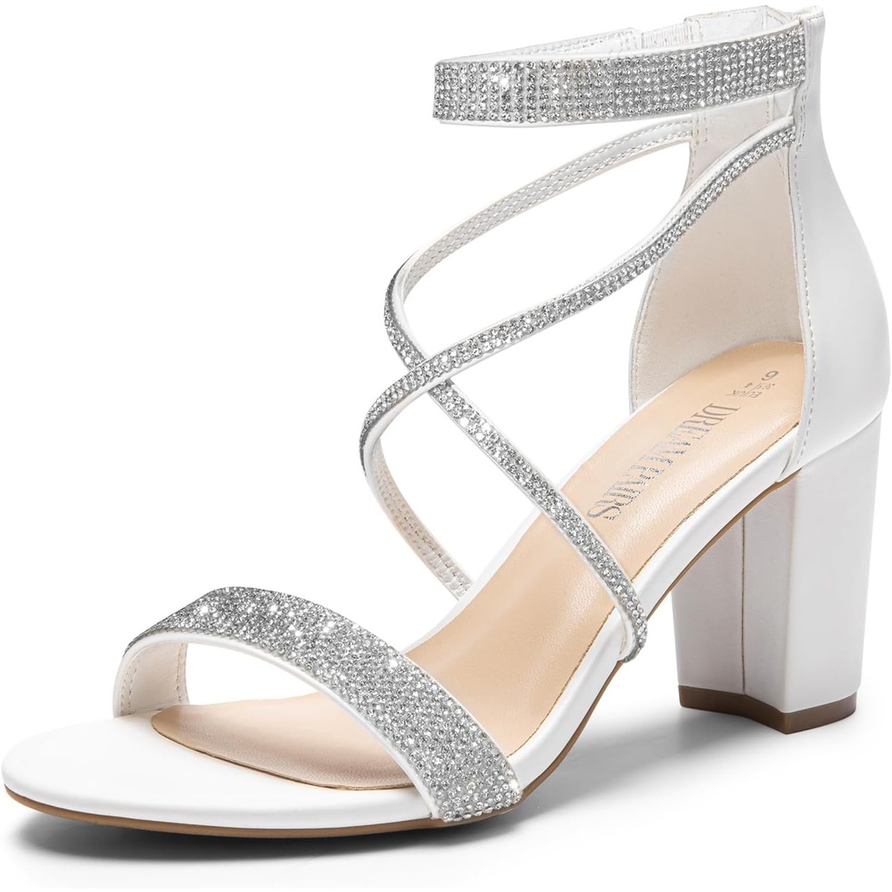 image:imageDREAM PAIRS Womens Chunky Block Heel Sandals Open Toe Ankle Strap Dress Shoes Comfortable Wedding Guest Heels for Party Prom and Formal EventsWhitepu