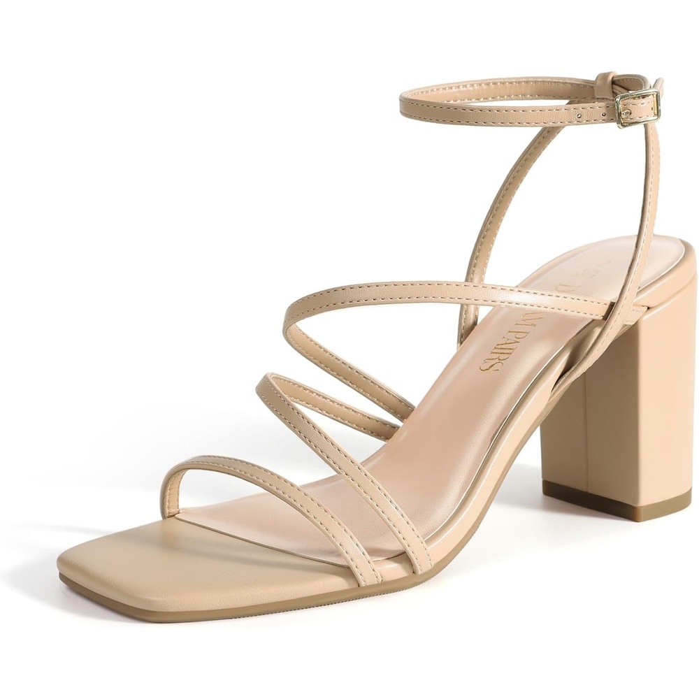 image:imageDREAM PAIRS Womens Heels Chunky Block Strappy Square Open Toe Ankle Buckle 315 Inch Heeled Sandals Wedding Party Dress Prom ShoesNude