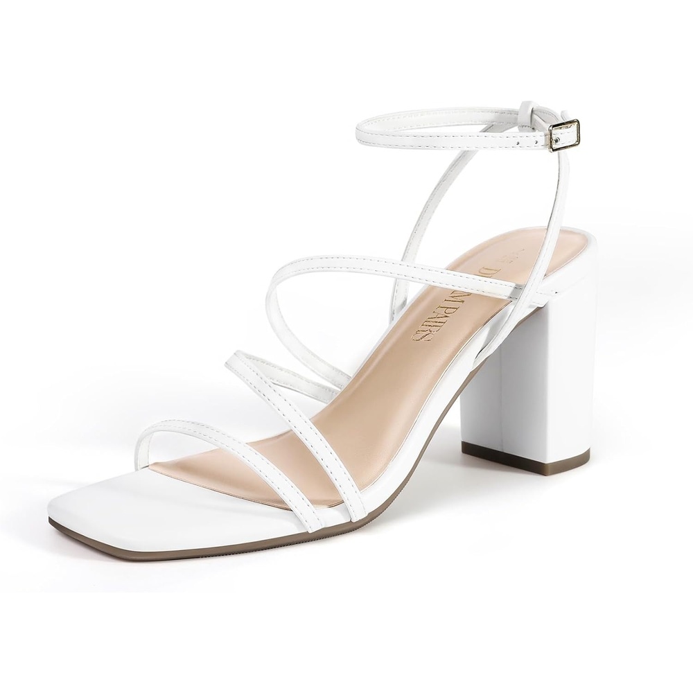 image:imageDREAM PAIRS Womens Heels Chunky Block Strappy Square Open Toe Ankle Buckle 315 Inch Heeled Sandals Wedding Party Dress Prom ShoesWhite